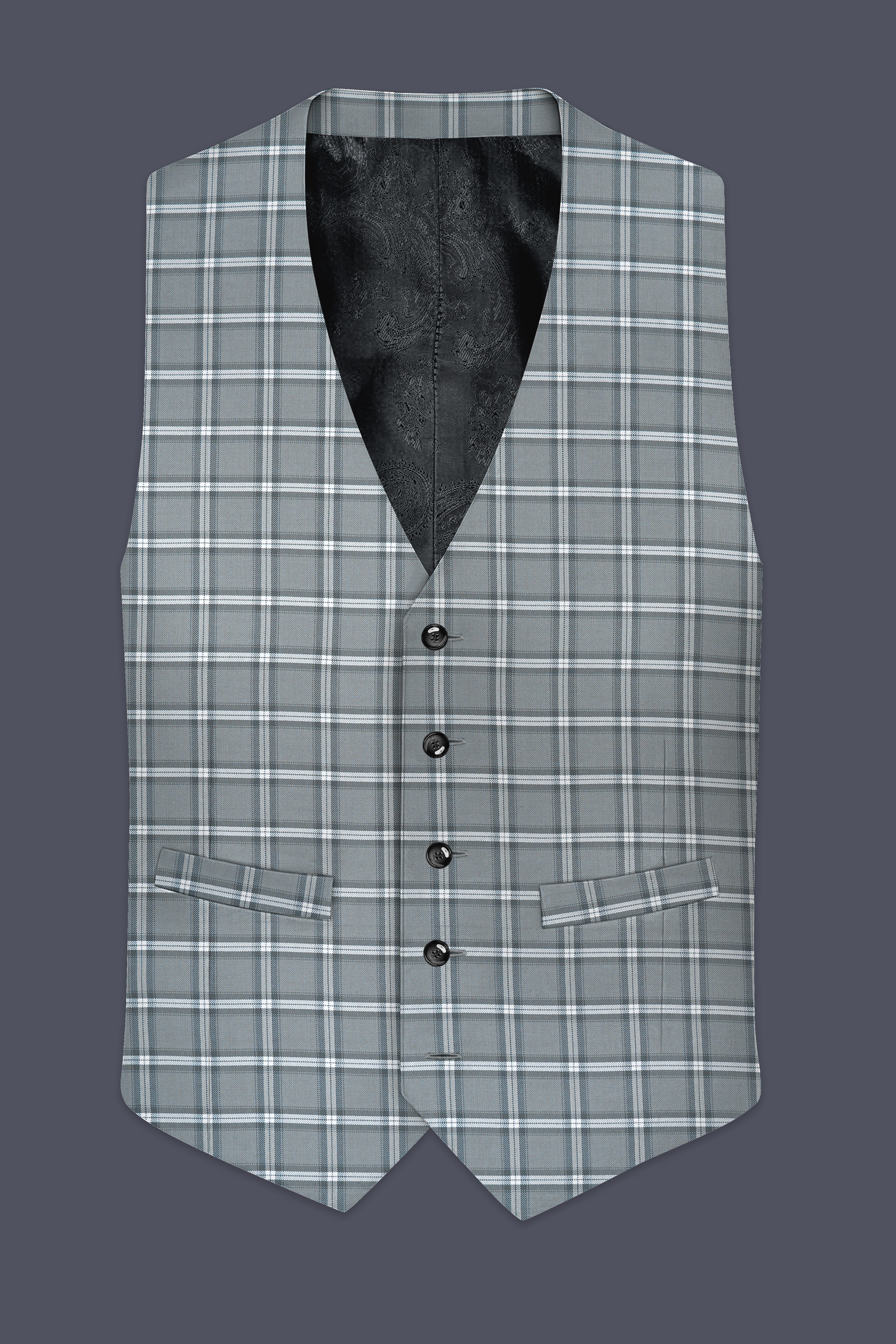 Pewter Gray and White Windowpane Wool Rich Waistcoat