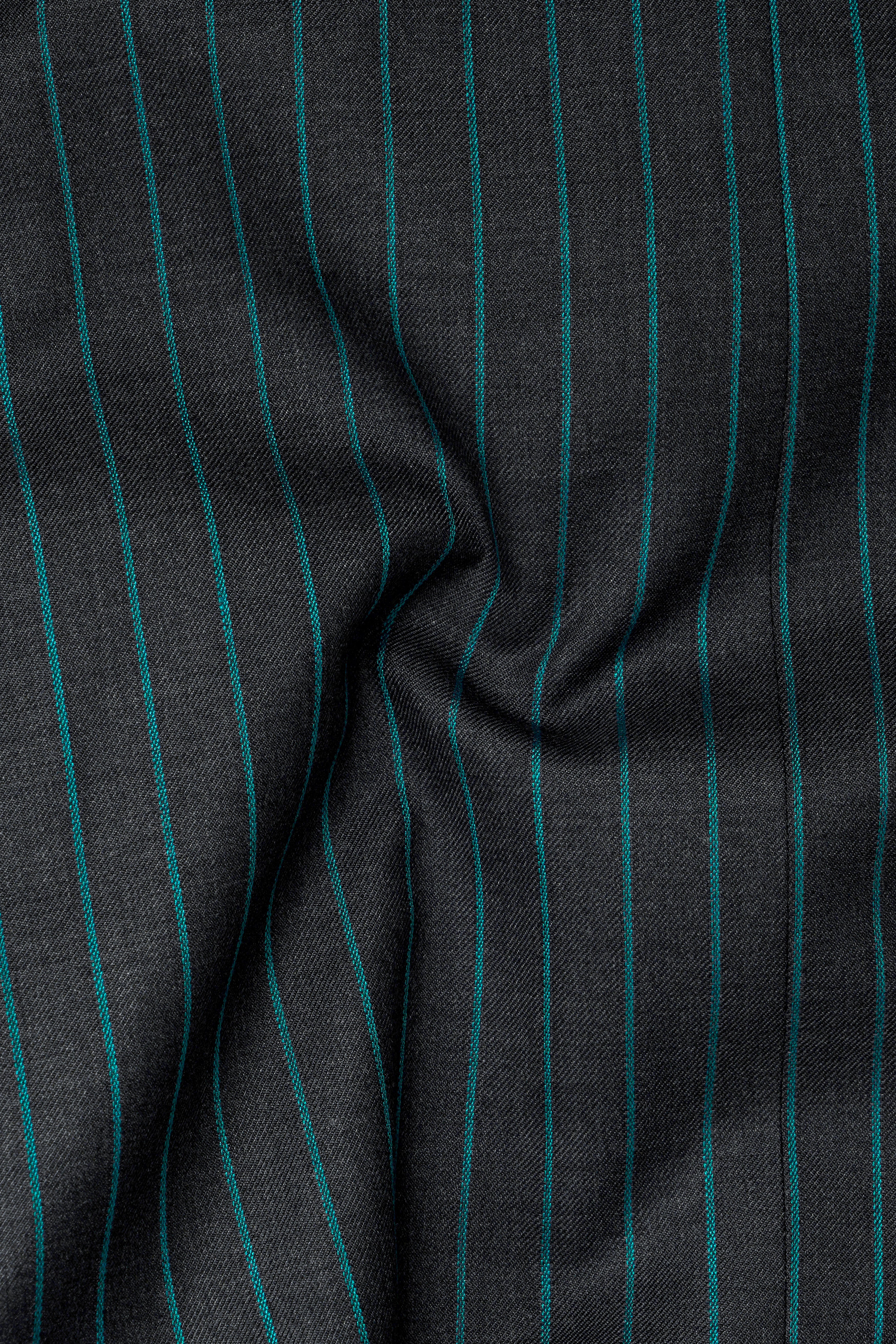 Gravel Gray and Lagoon Blue Striped Wool Rich Waistcoat