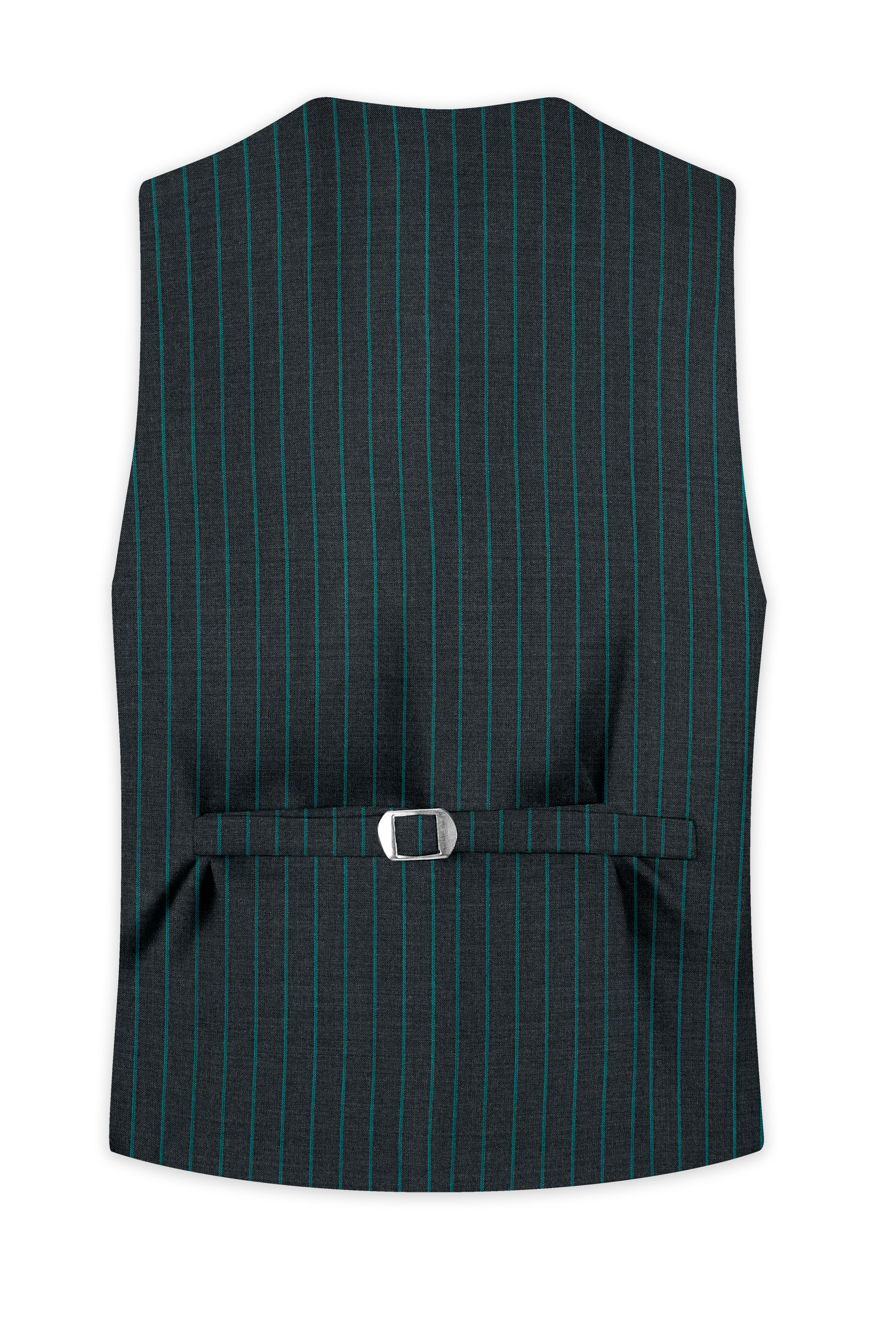 Gravel Gray and Lagoon Blue Striped Wool Rich Waistcoat