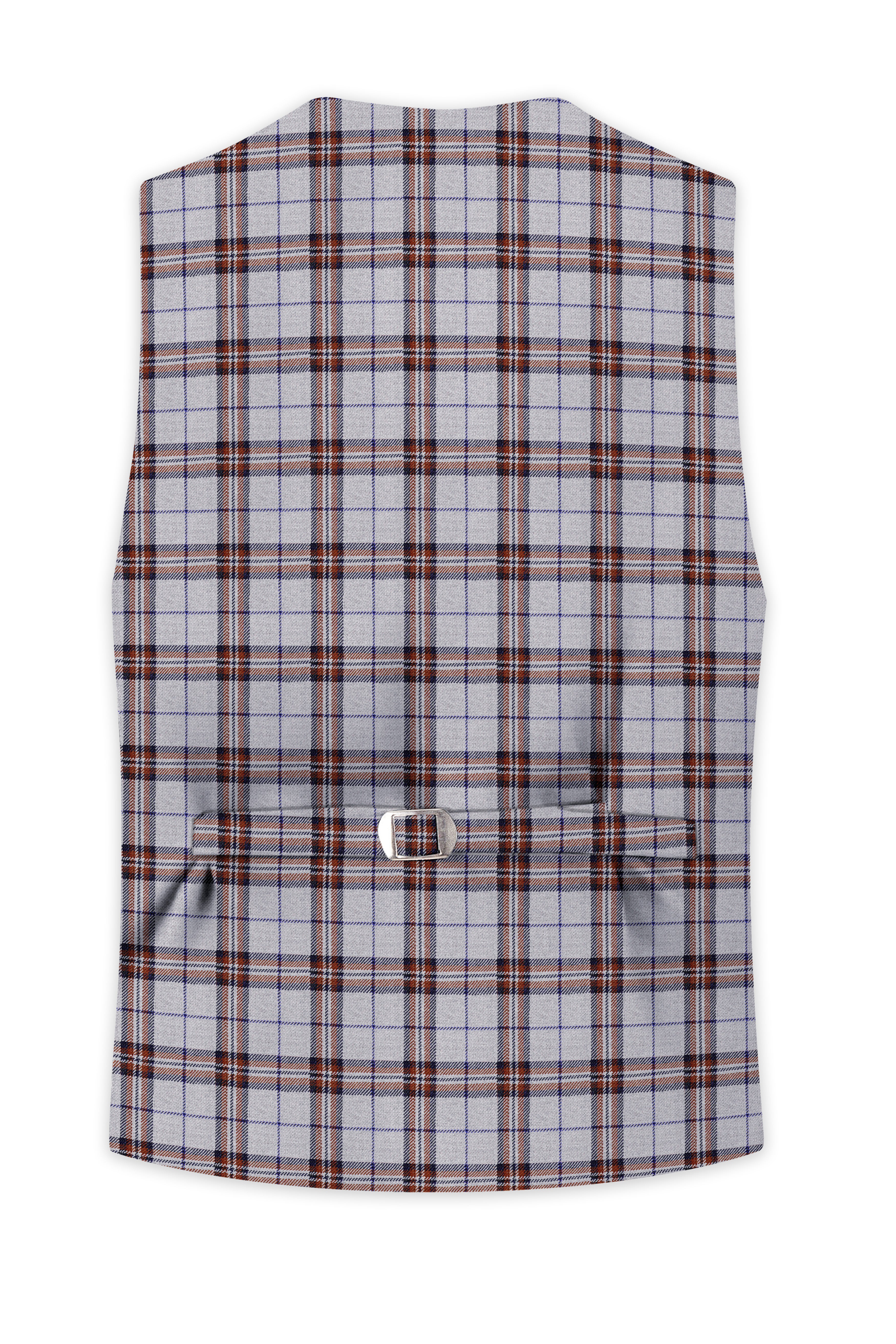 Cadet Gray with Maroon and Blue Plaid Tweed Waistcoat