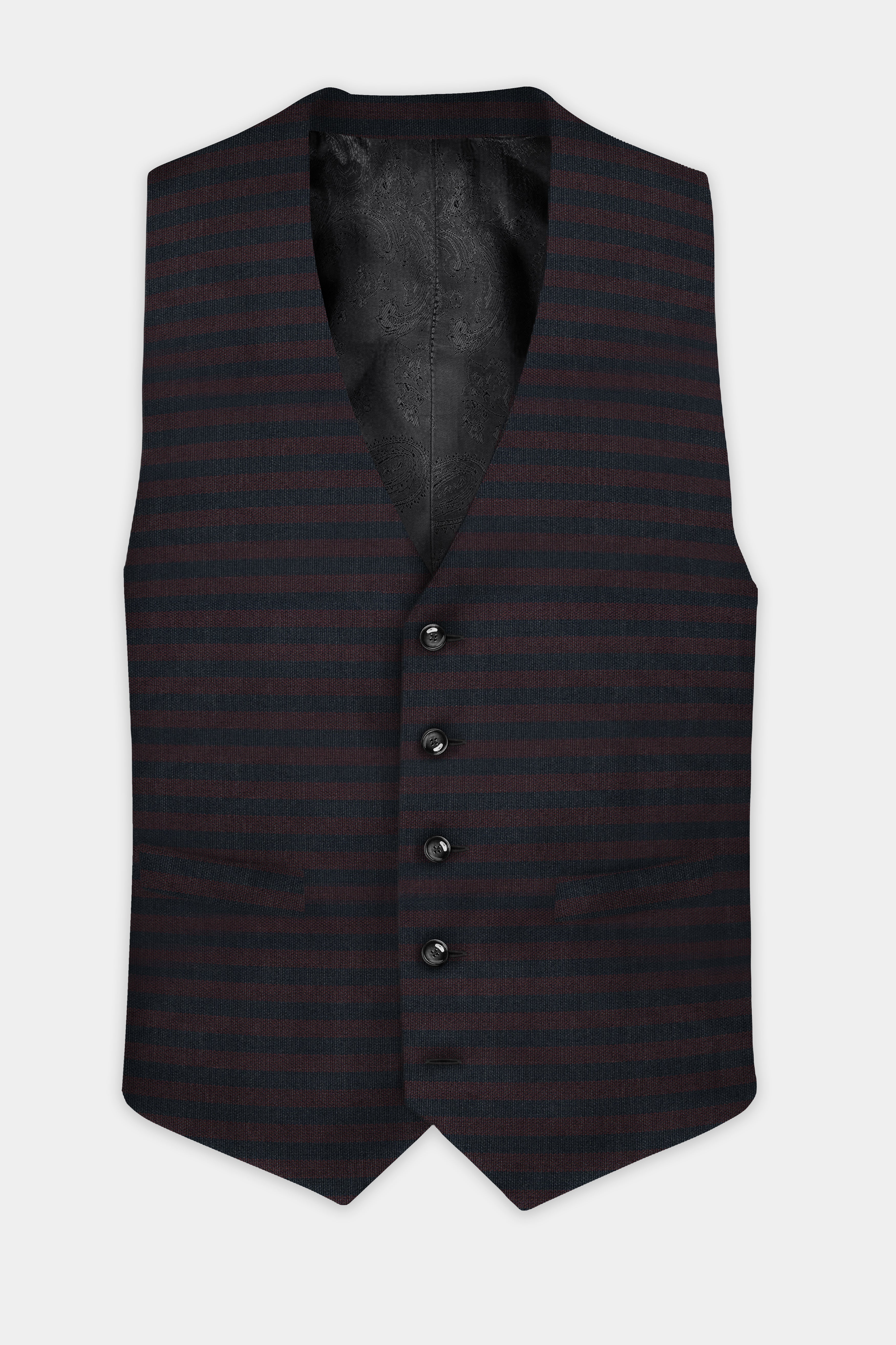 Jade Black with Shark Brown Striped Wool Blend Waistcoat