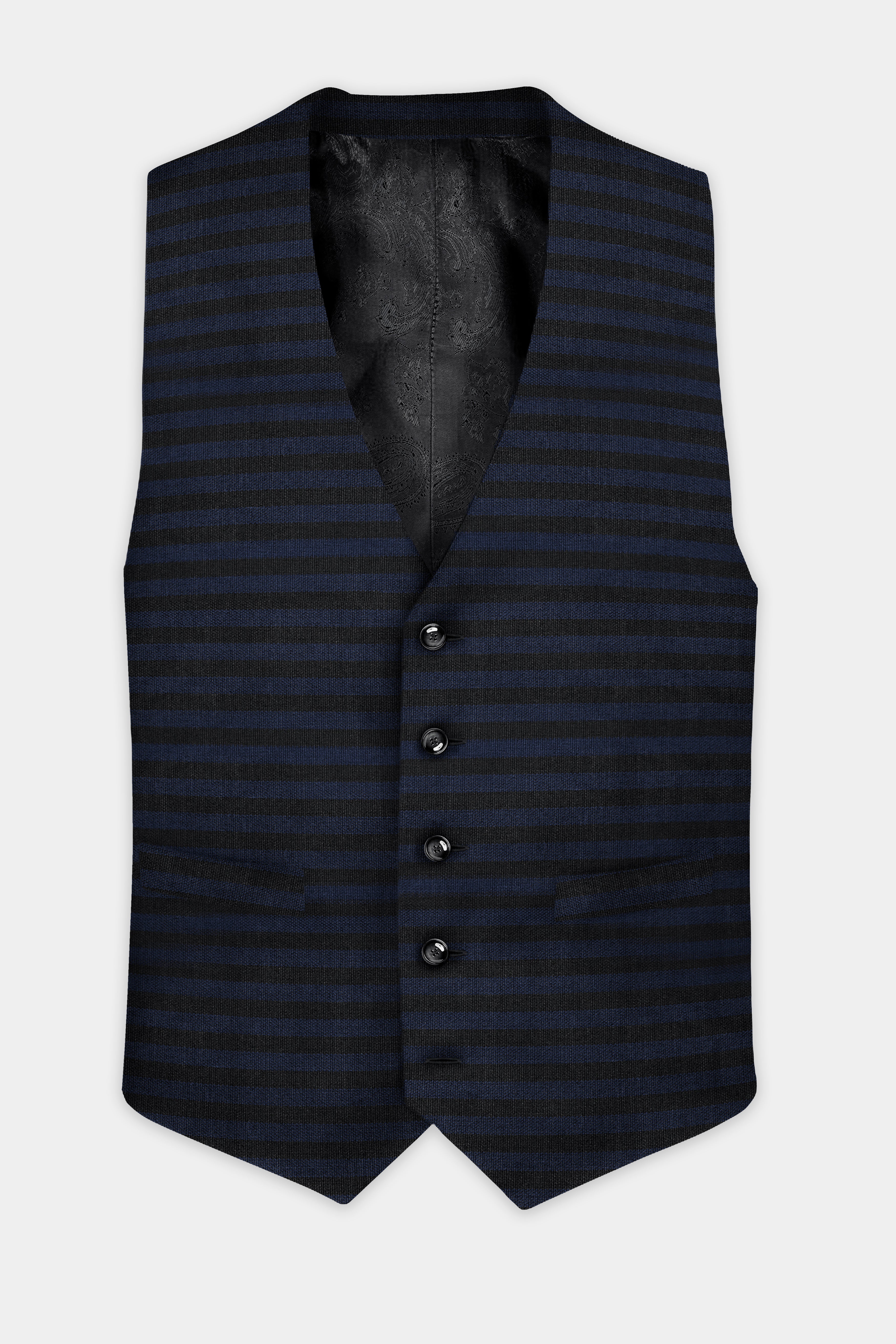 Mirage Blue and Black Striped Wool Blend Waistcoat