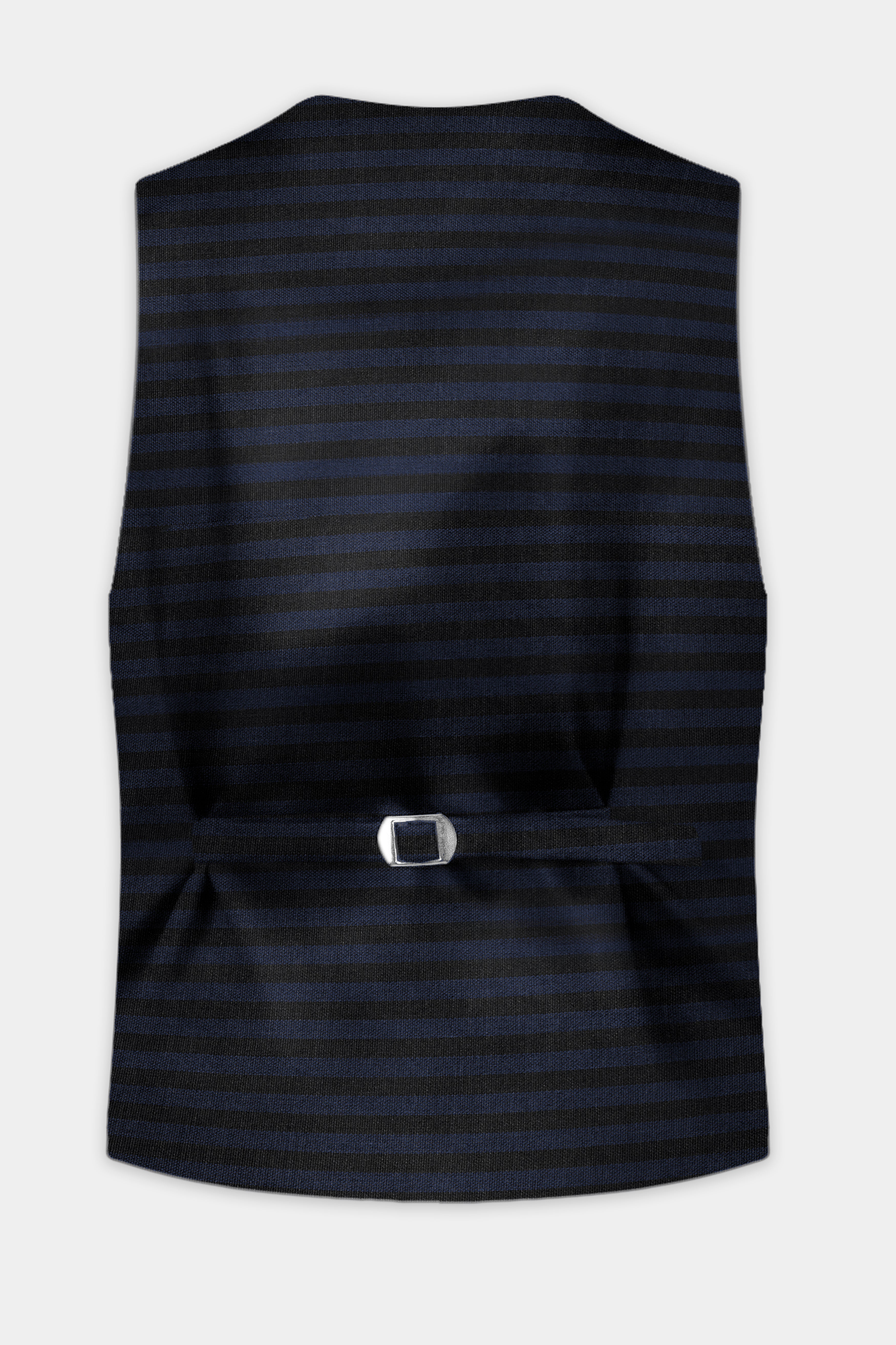 Mirage Blue and Black Striped Wool Blend Waistcoat