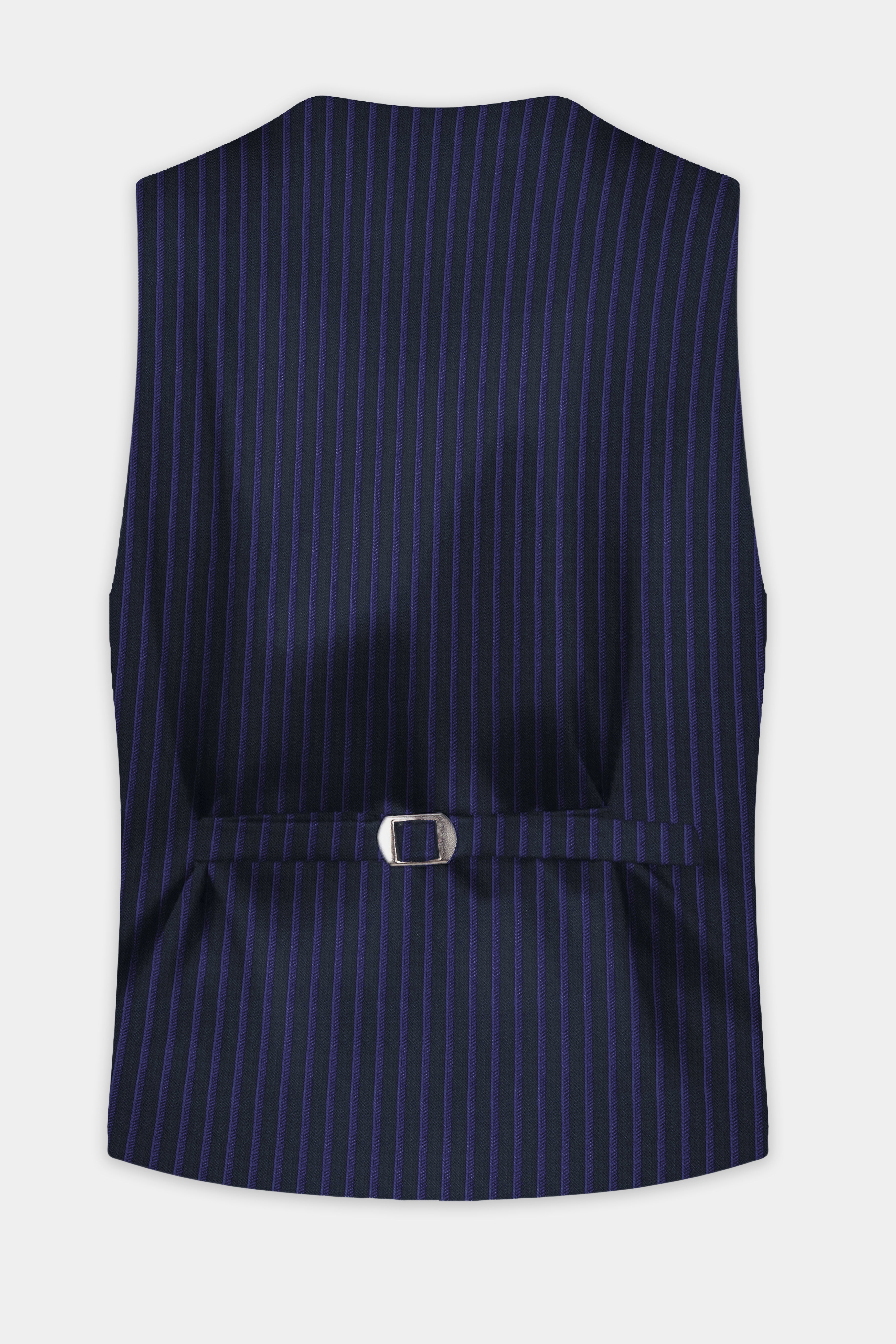 Shark Black with Blue Striped Wool Blend Waistcoat