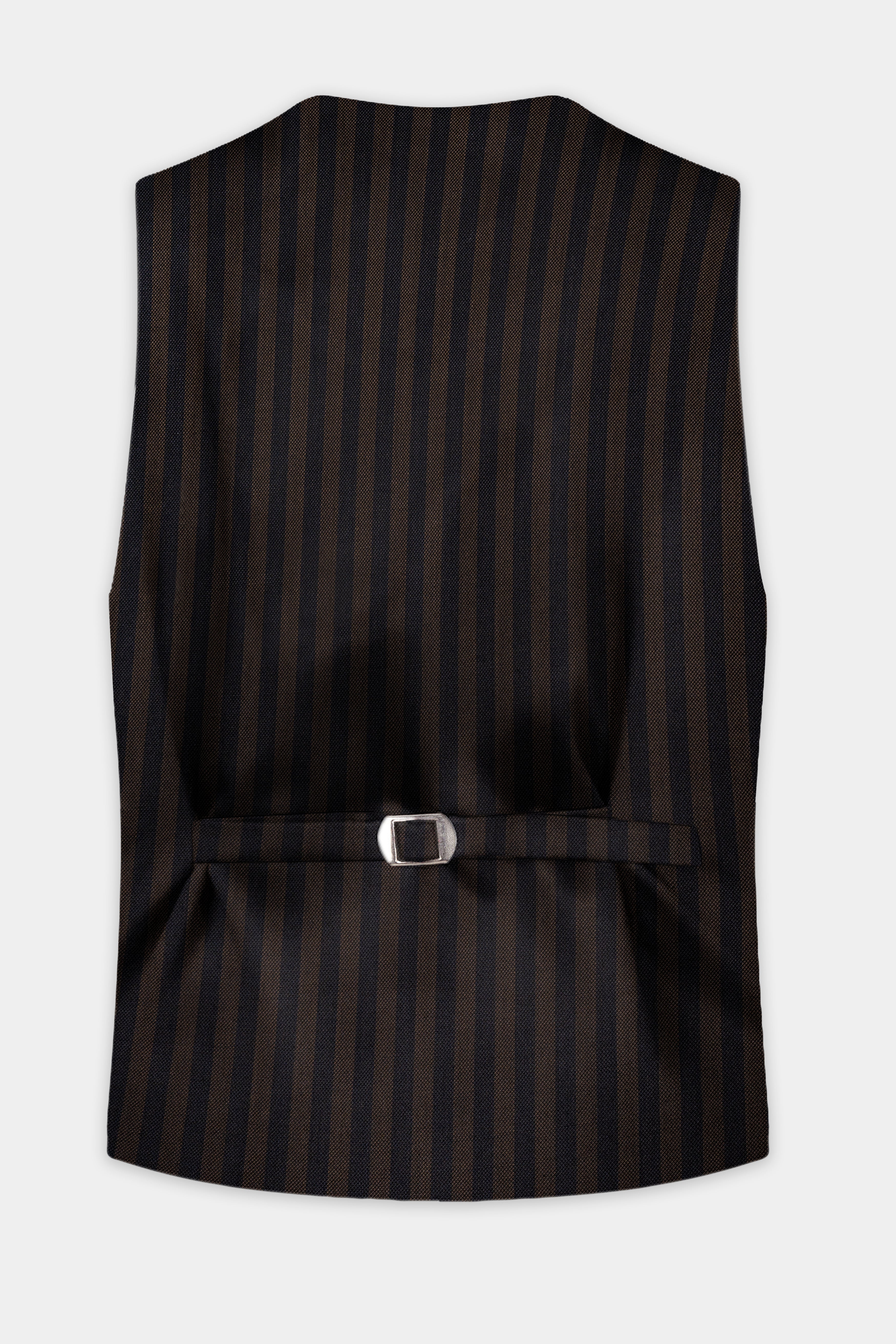 Eternity Brown With Vulcan Black Striped Wool Blend Waistcoat