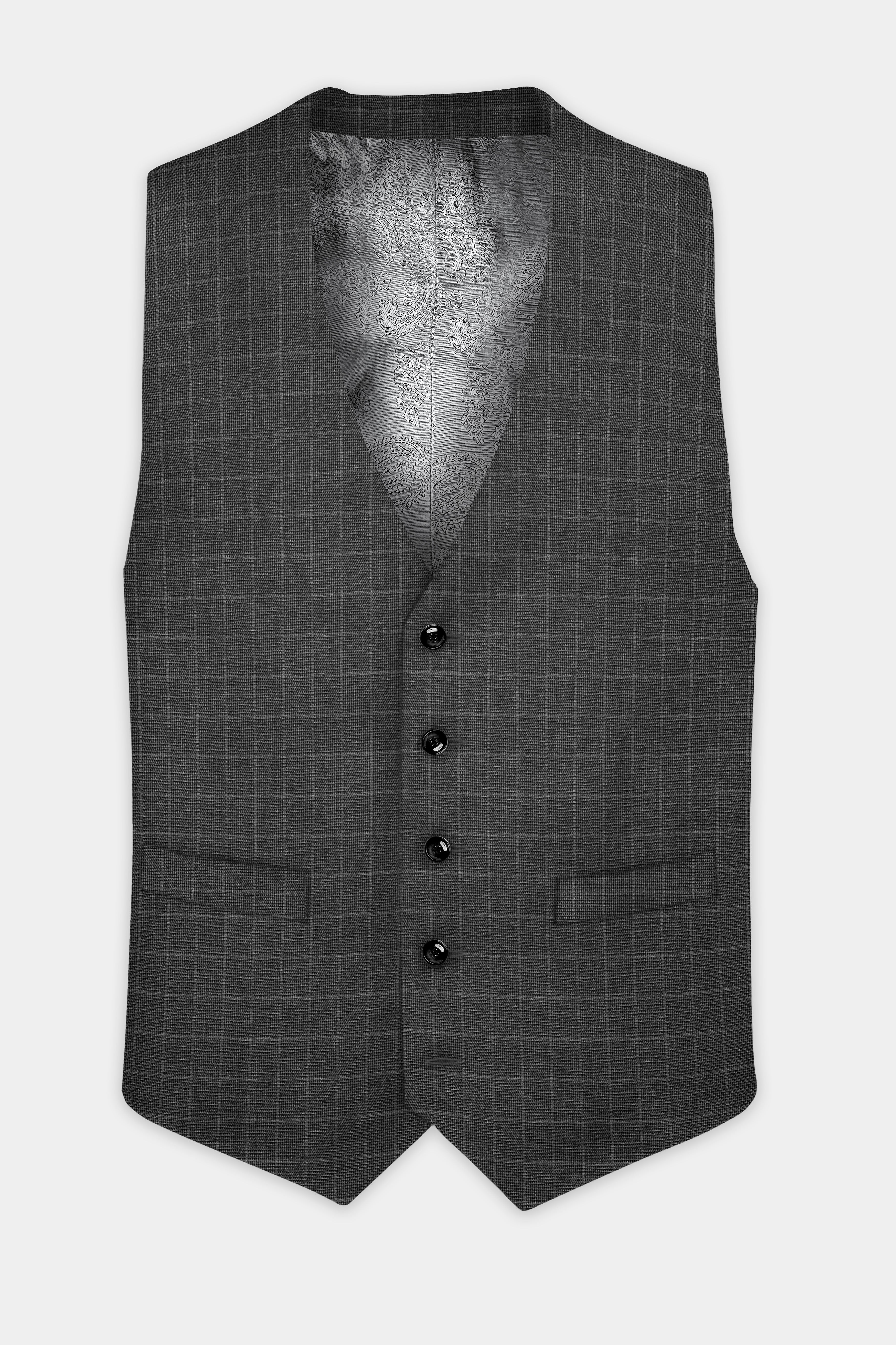 Iridium Gray Plaid Wool Blend Waistcoat
