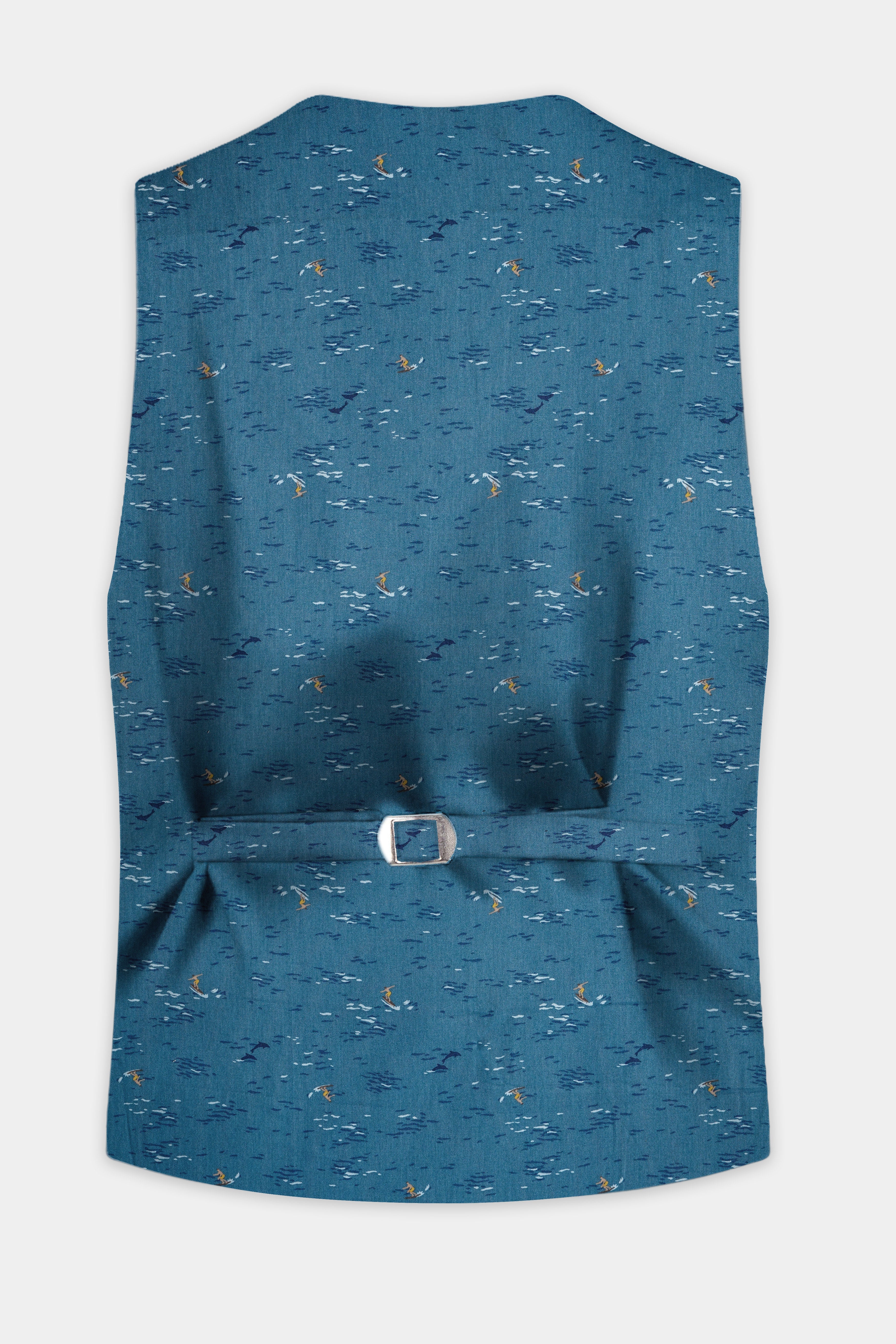 Mariner's Muse-Calypso Blue Beach Printed Cotton Waistcoat