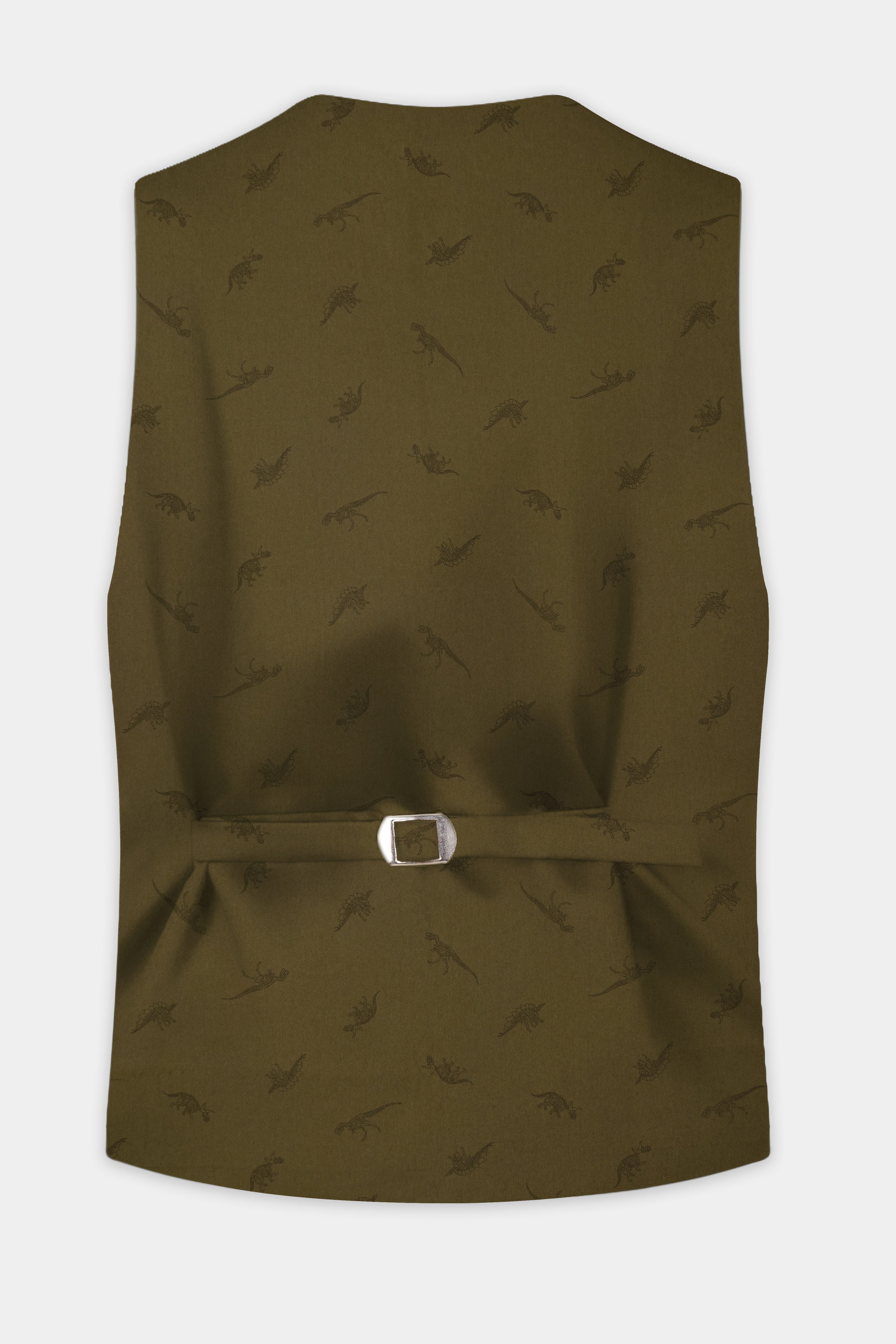 Prehistoric-Hemlock Green Dinosaur Printed Cotton Waistcoat