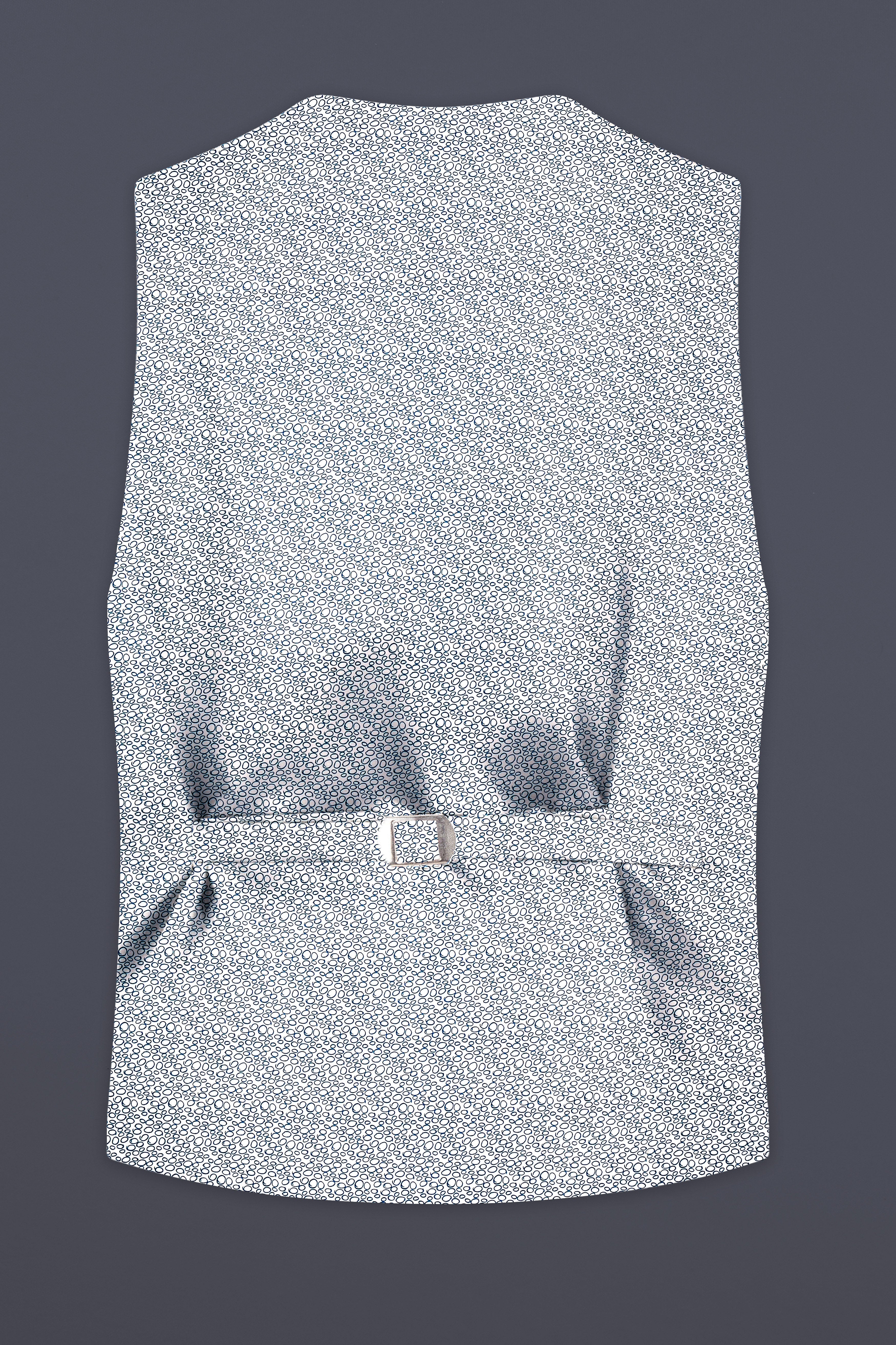 Azure Mist-Bright White And Stratos Blue Printed Cotton Waistcoat