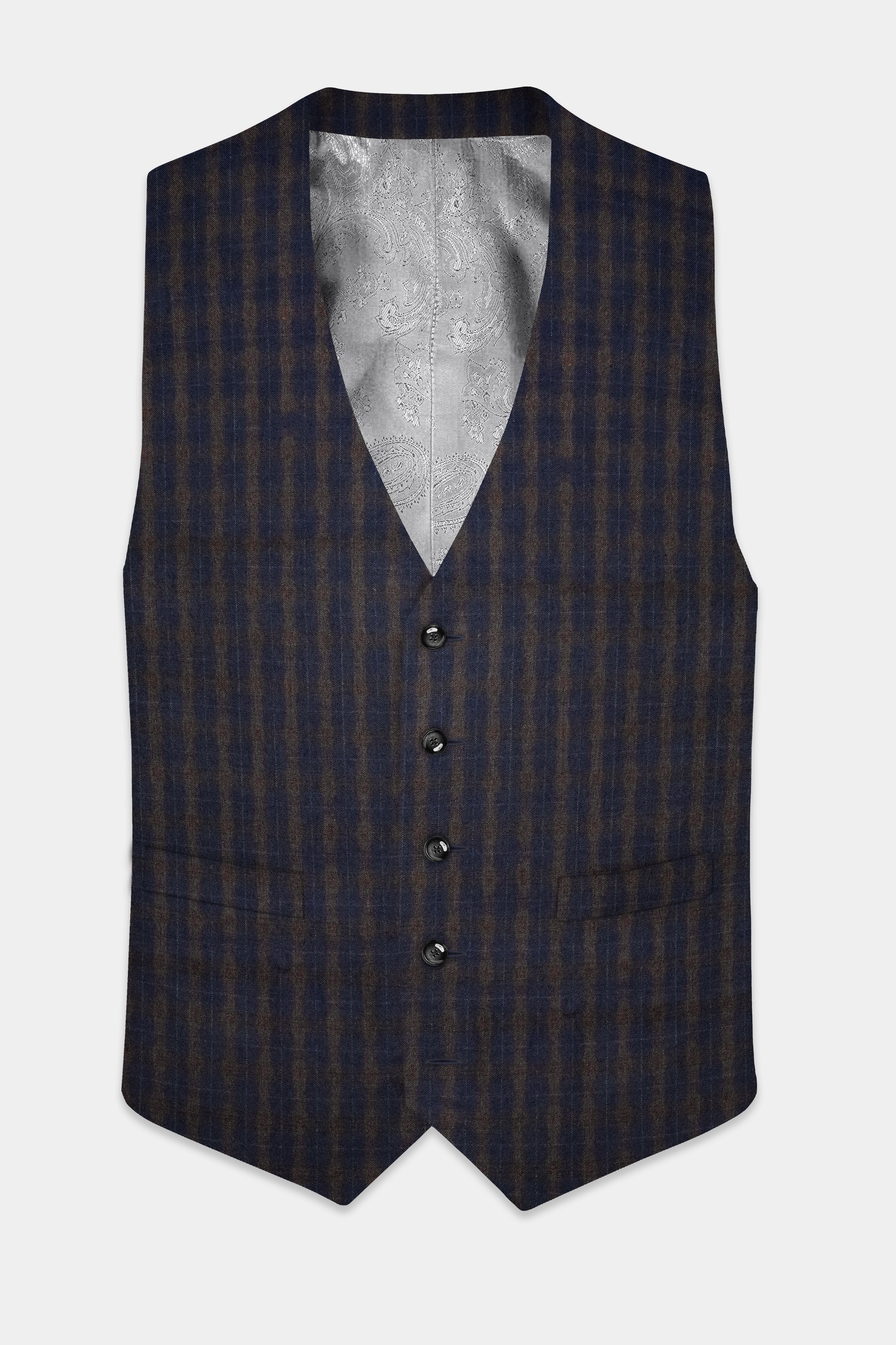 Racing-Mirage Blue And Recing Brown Plaid Wool Rich Waistcoat