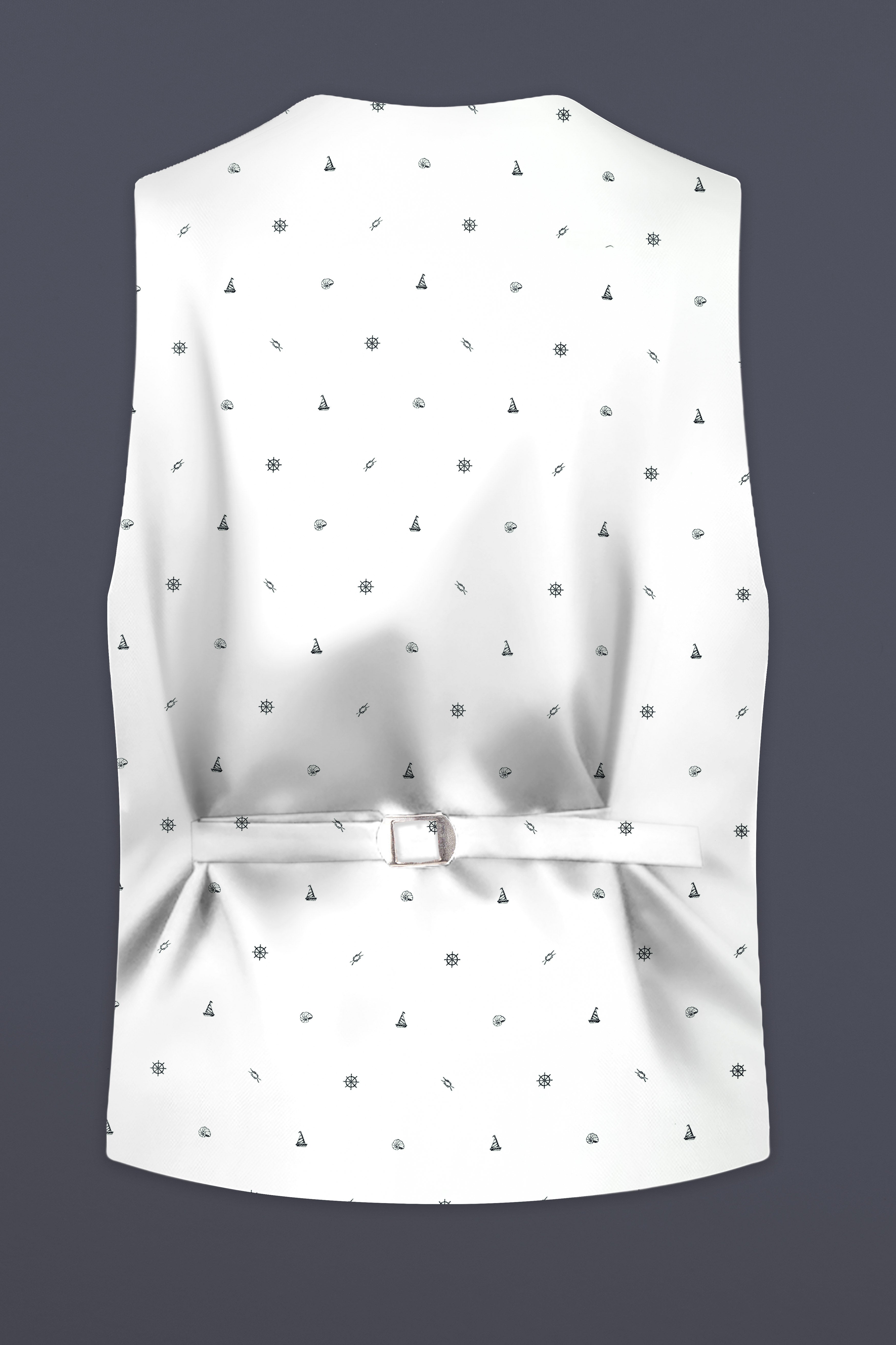 Nautical Tide-Bright White Nautical Printed Cotton Waistcoat
