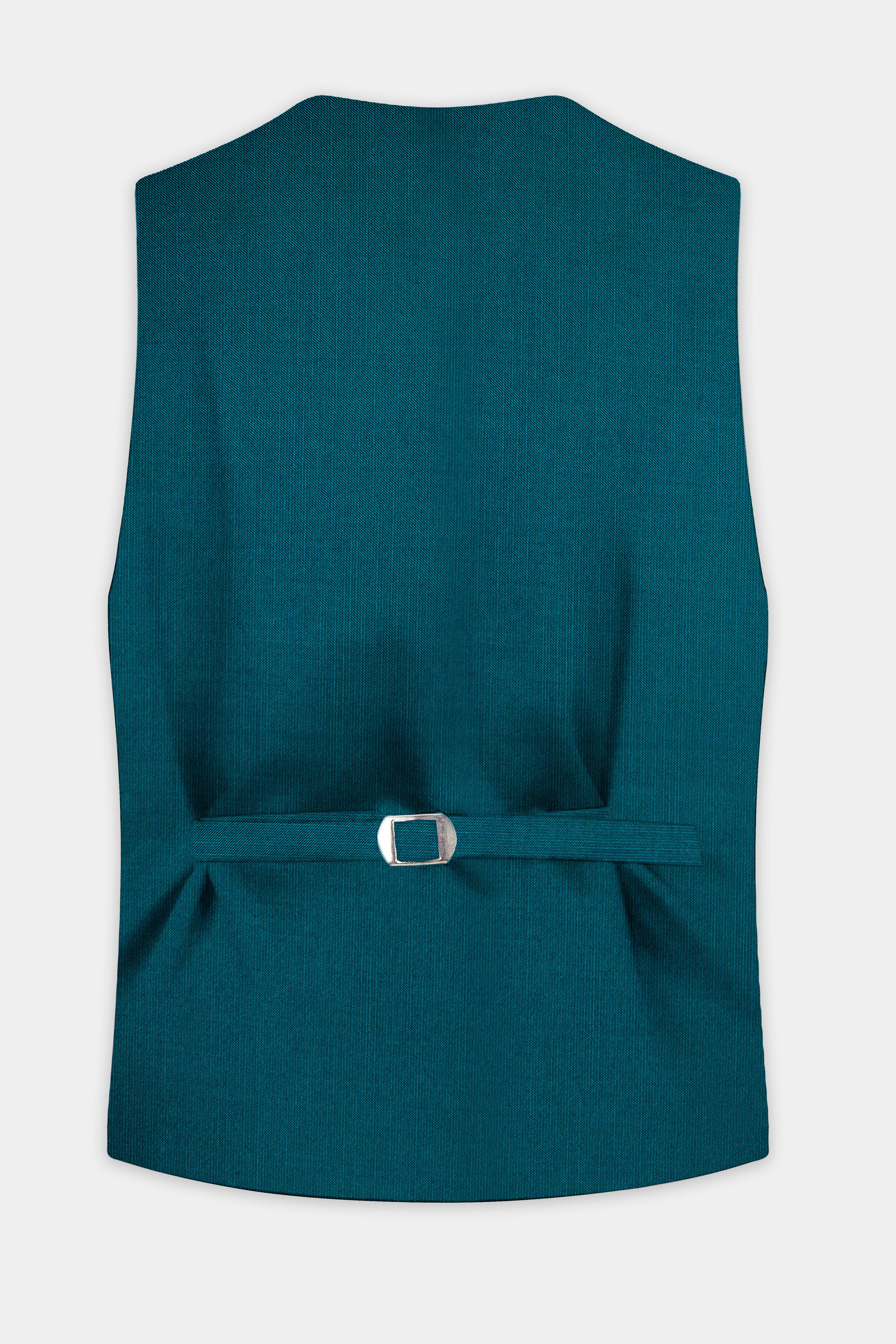 Sapphire-Peacock Blue Solid Wool Rich Slight Stretch Waistcoat