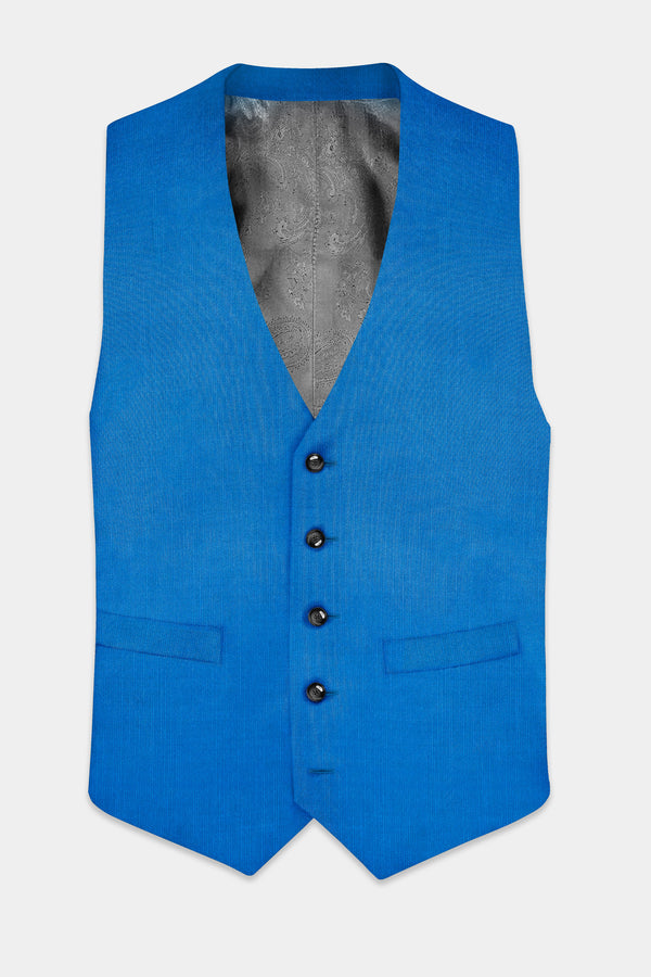 Azure-Venice Blue Solid Wool Rich Waistcoat