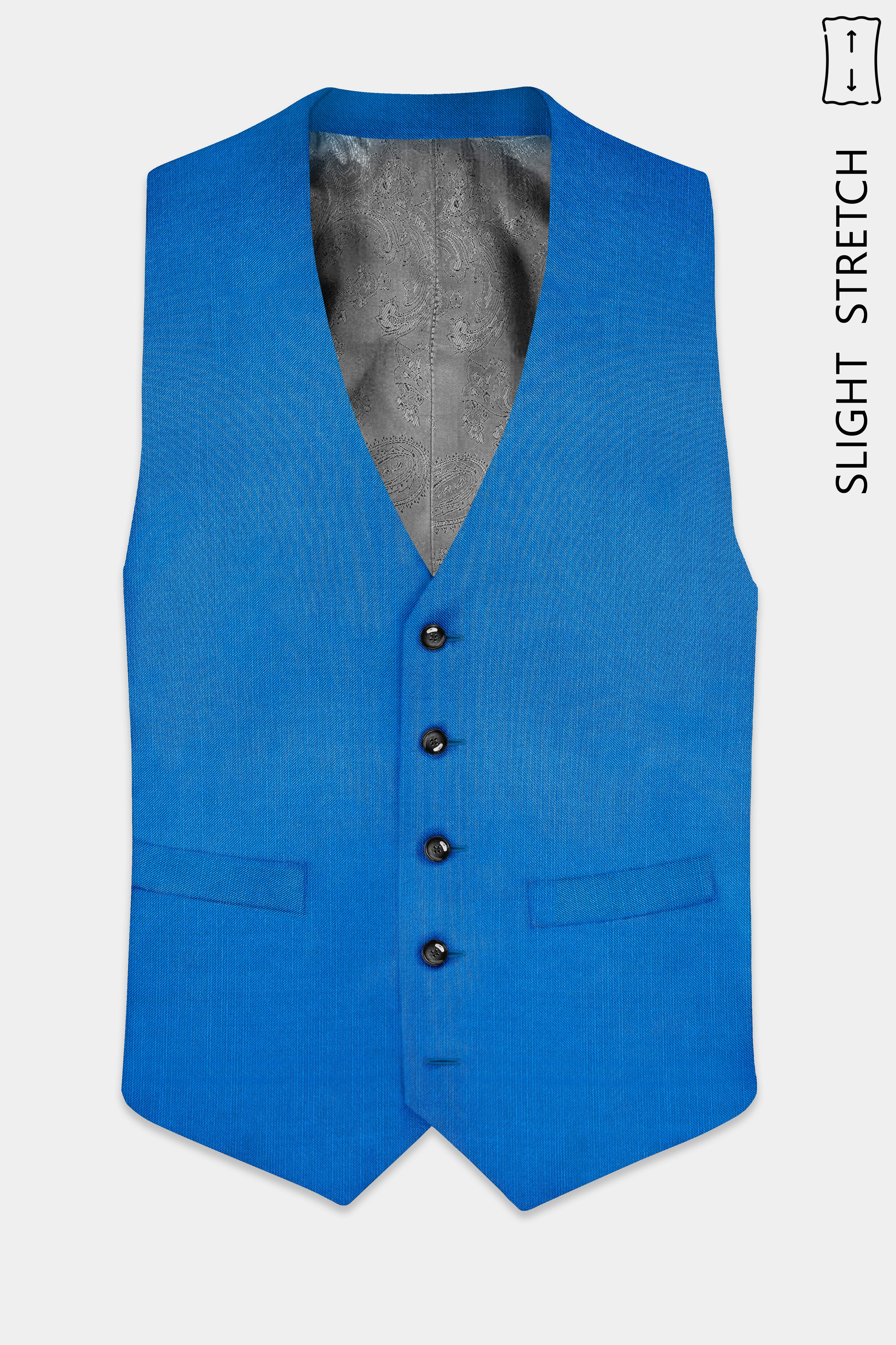 Azure-Venice Blue Solid Wool Rich Slight Stretch Waistcoat