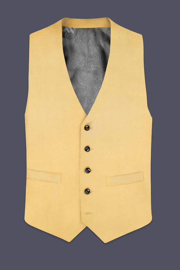 Saffron-Harvest Yellow Solid Wool Rich Slight Stretch Waistcoat