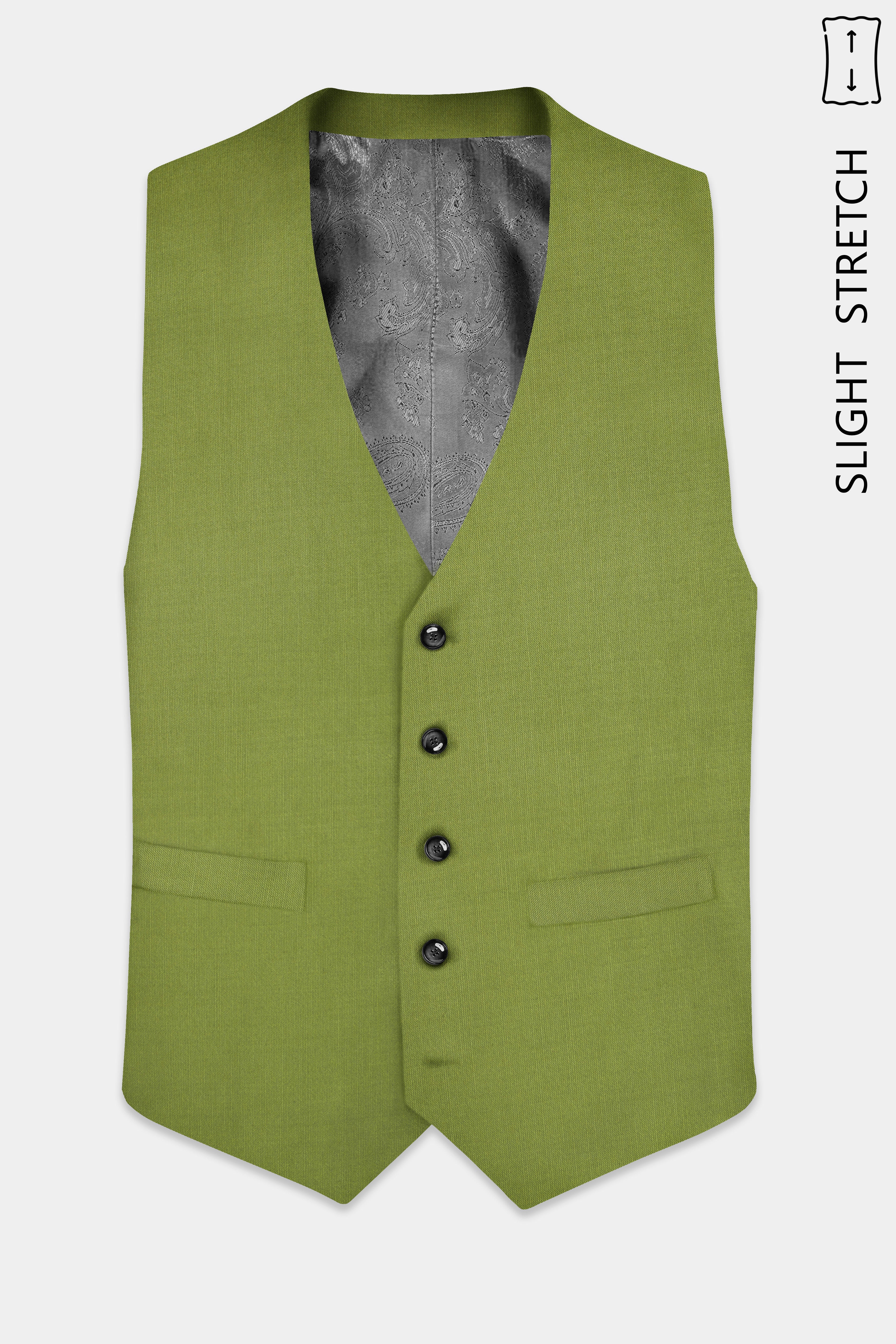 Pistachio-Wasabi Green Solid Wool Rich Slight Stretch Waistcoat