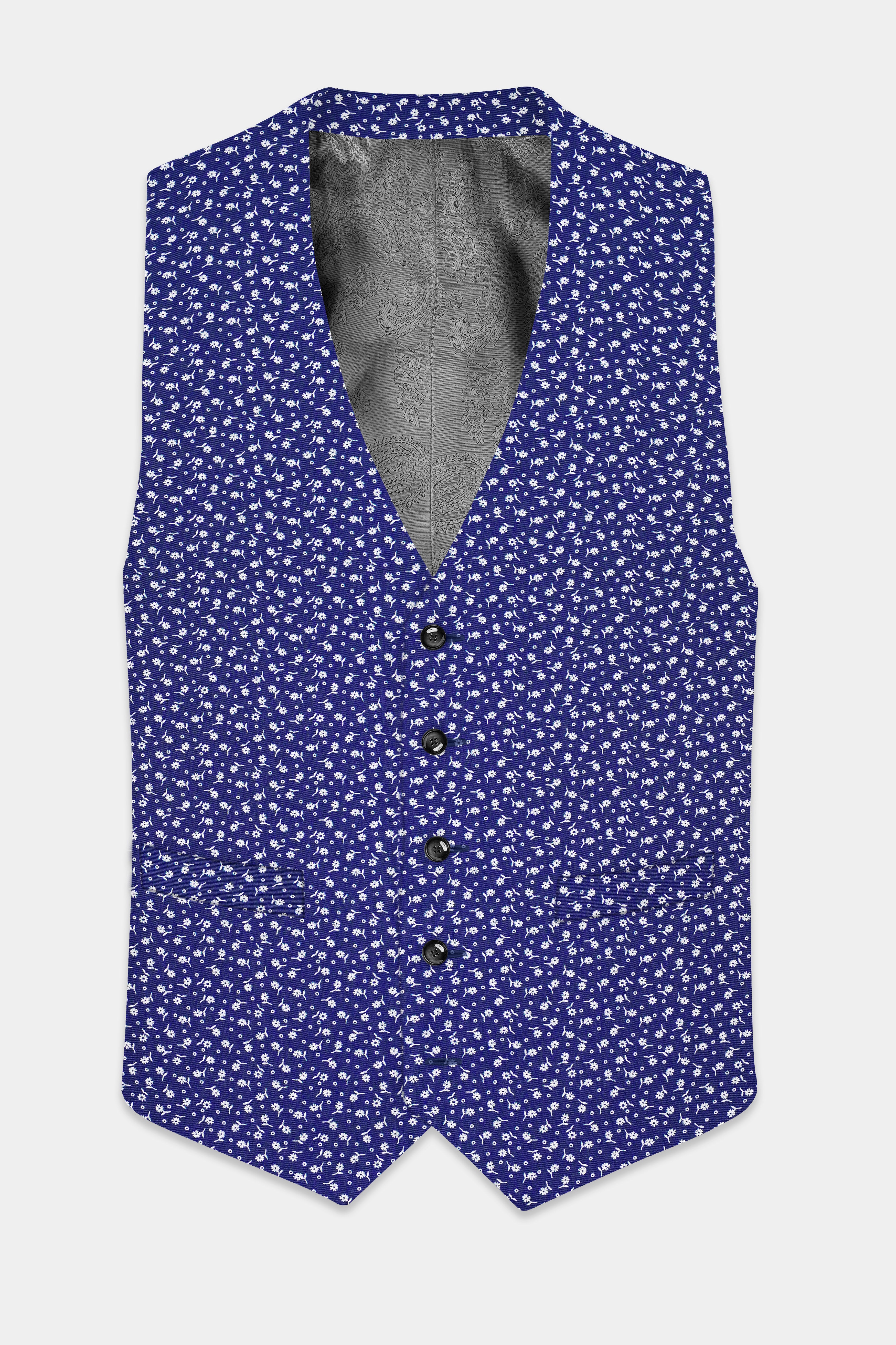 Meteorite Blue Printed Cotton Waistcoat
