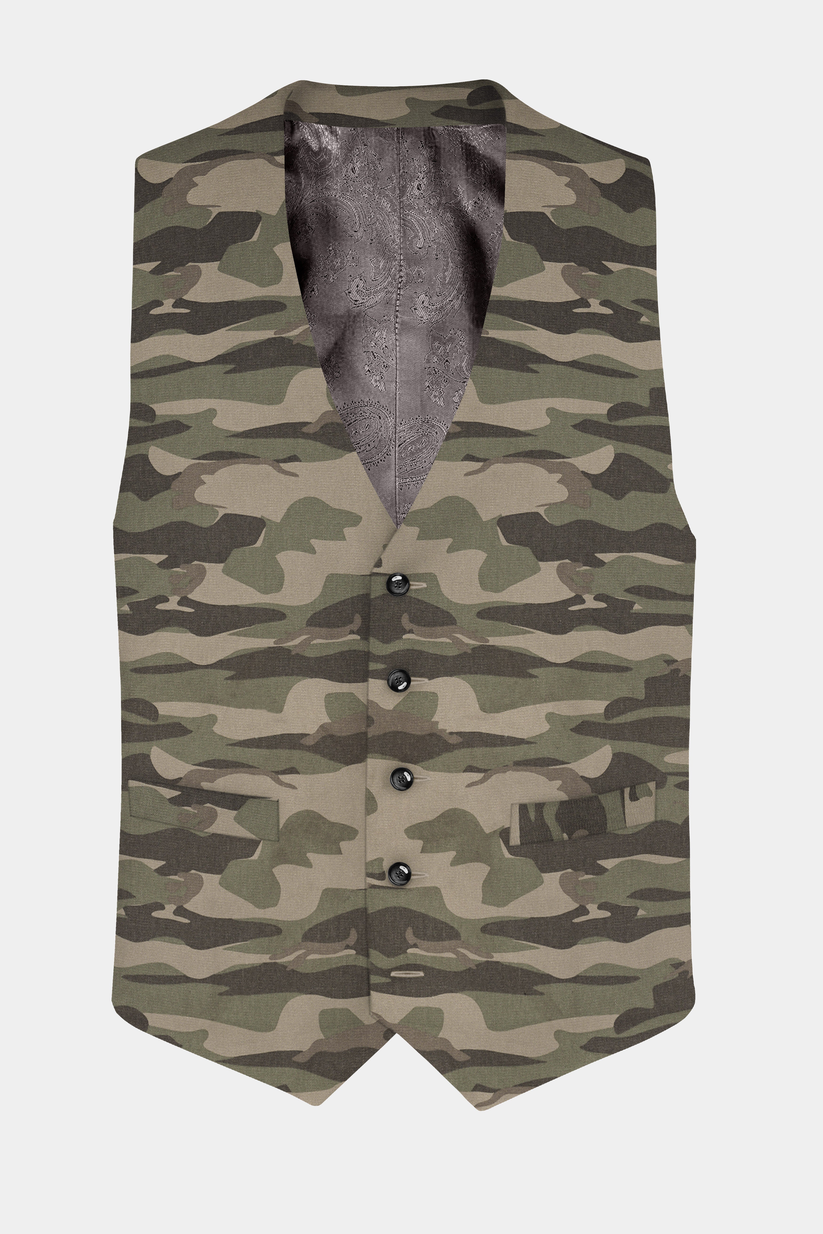 Crocodile Brown And Wenge Camouflage Printed Cotton Waistcoat