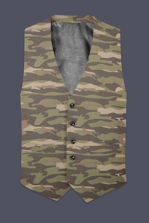 Crocodile Brown And Wenge Camouflage Printed Cotton Waistcoat