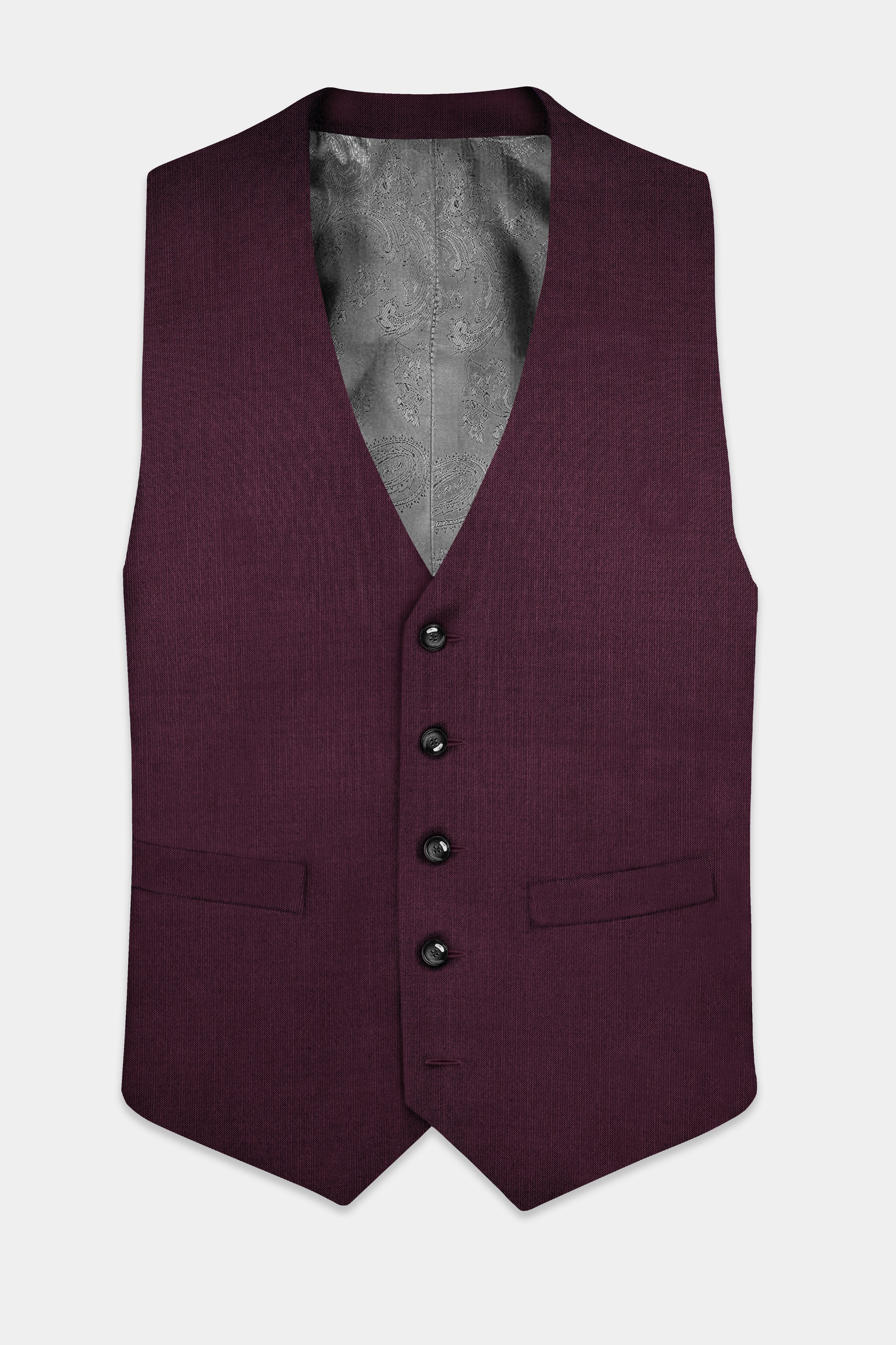 Merlot-Bistre Wine Maroon Solid Wool Rich Stretchable Waistcoat