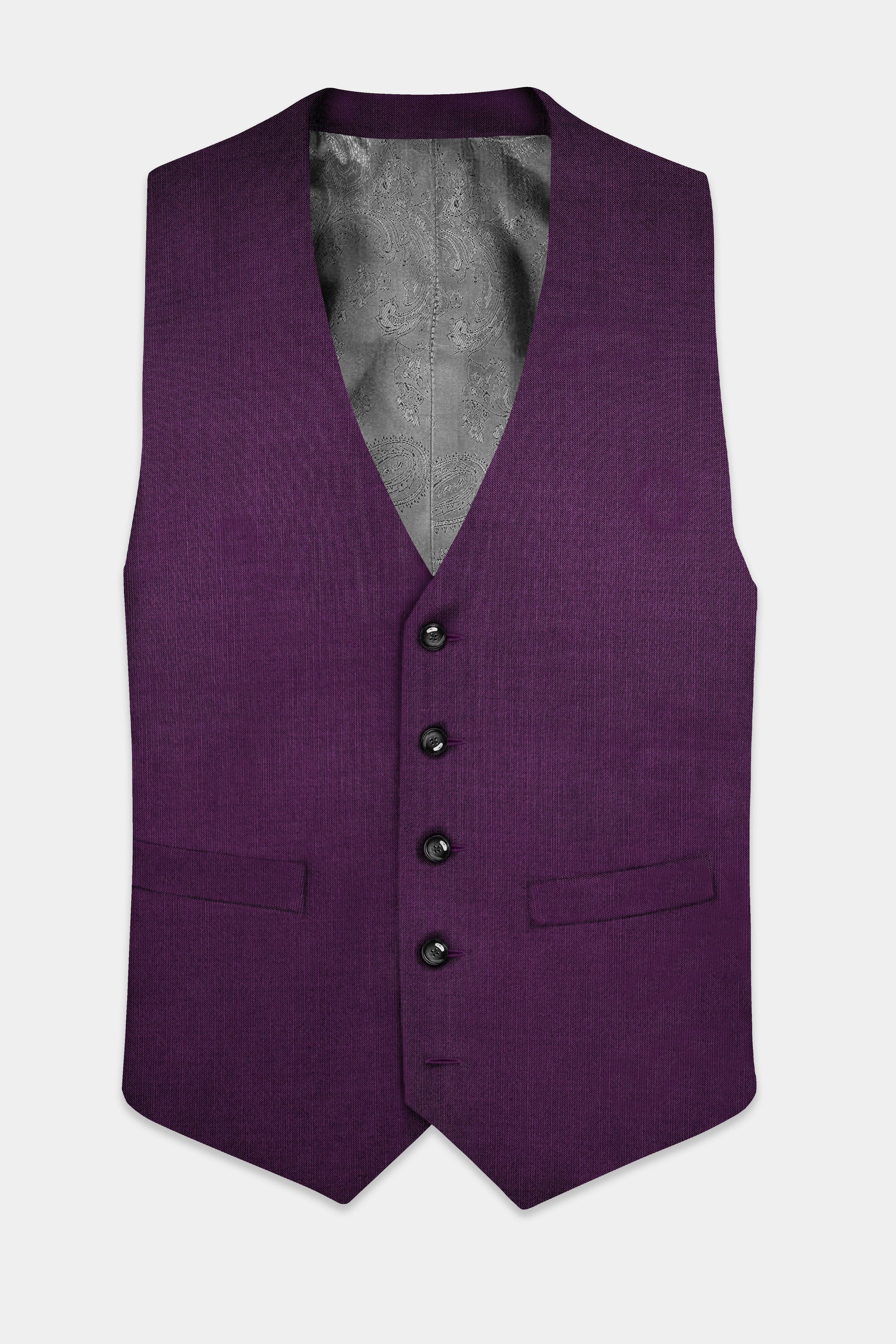 Orchid-Grape Purple Solid Wool Rich Stretchable Waistcoat