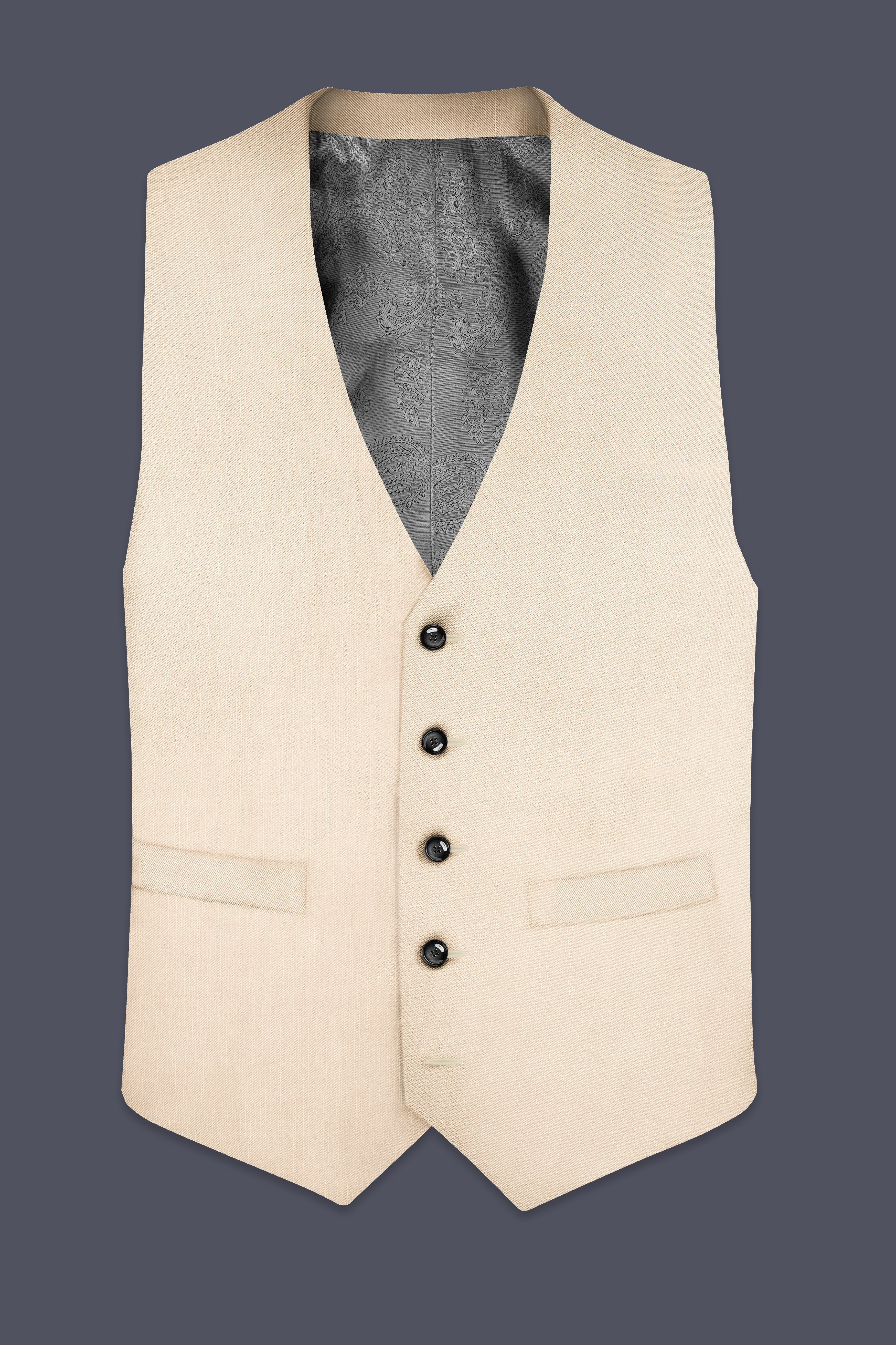 Biscotti-Parchment Cream Solid Wool Rich Slight Stretch Waistcoat