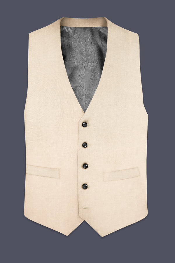Biscotti-Parchment Cream Solid Wool Rich Slight Stretch Waistcoat