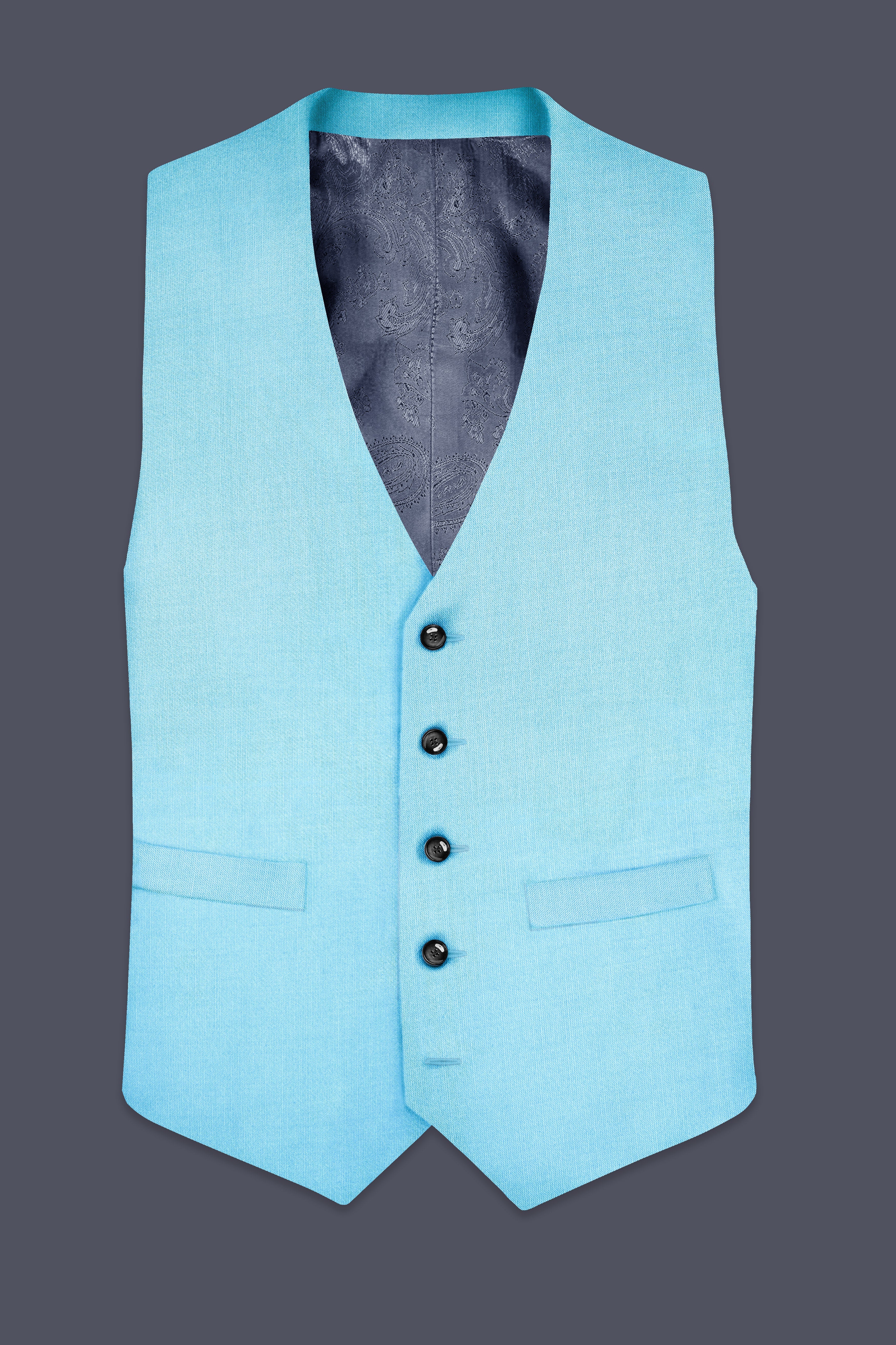 Iceland-Aquamarine Blue Solid Wool Rich Slight Stretch Waistcoat
