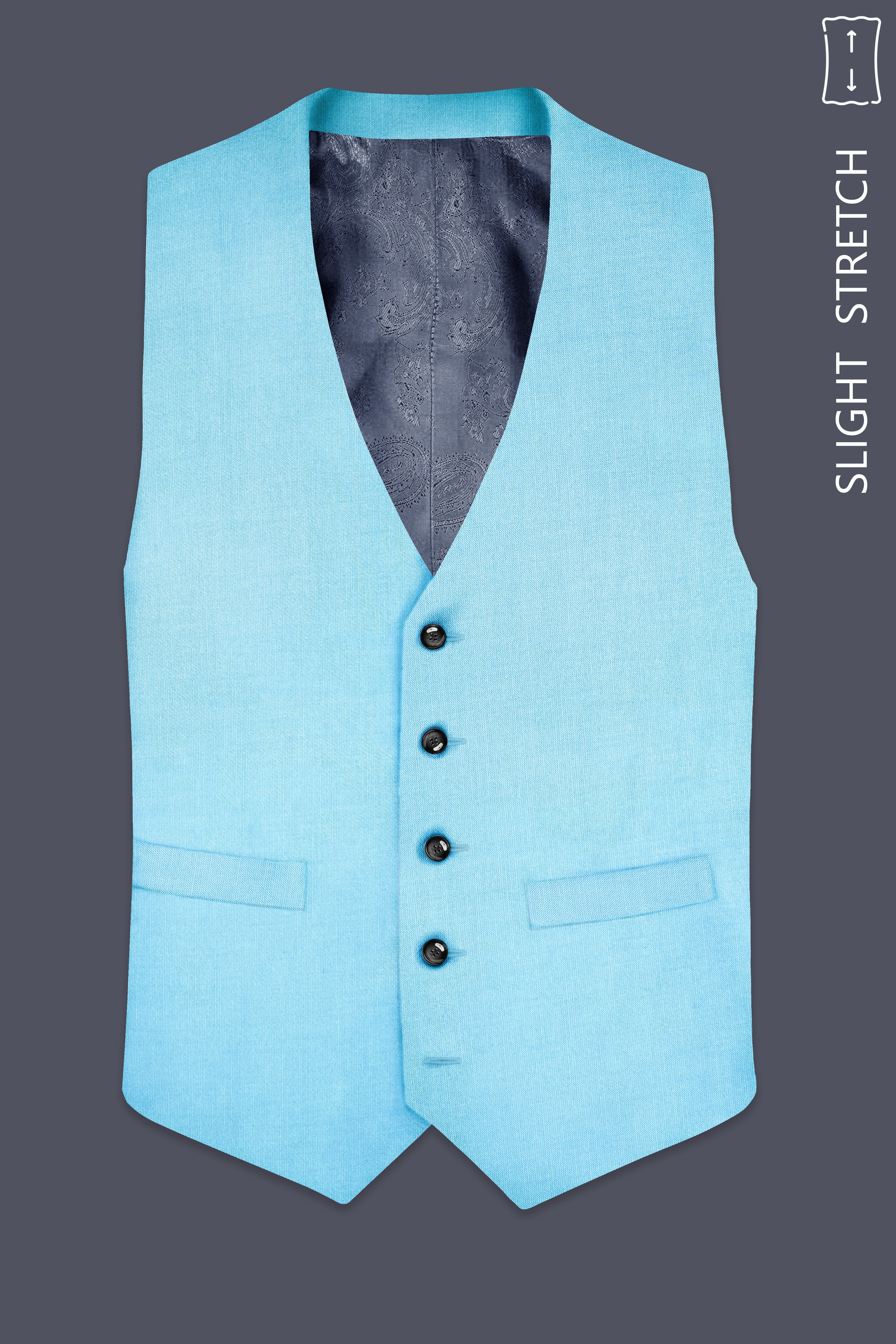 Iceland-Aquamarine Blue Solid Wool Rich Slight Stretch Waistcoat