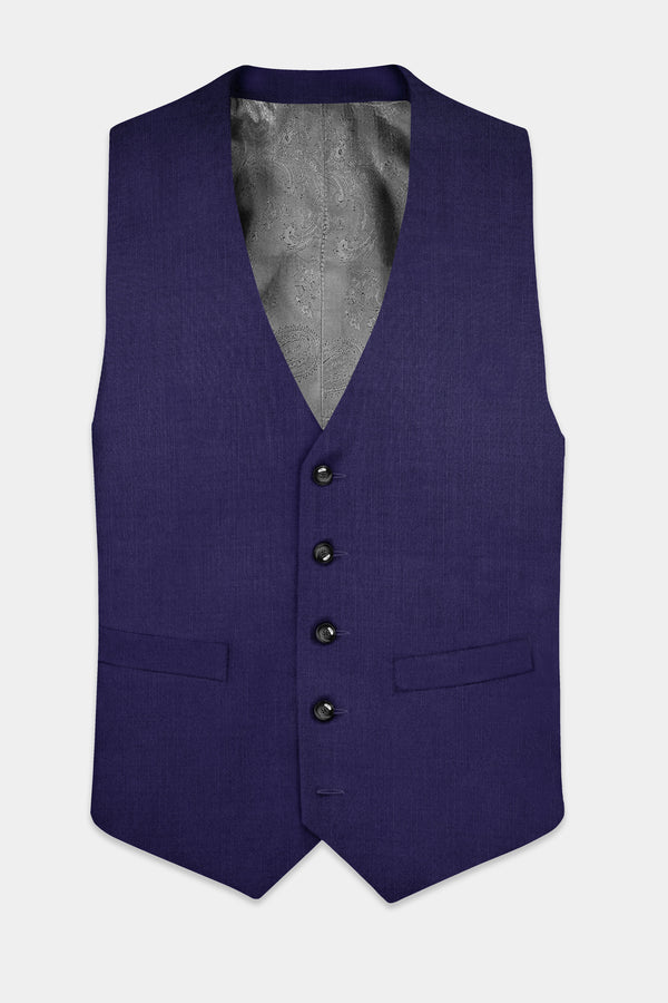 Triton-Martinique Blue Solid Wool Rich Slight Stretch Waistcoat