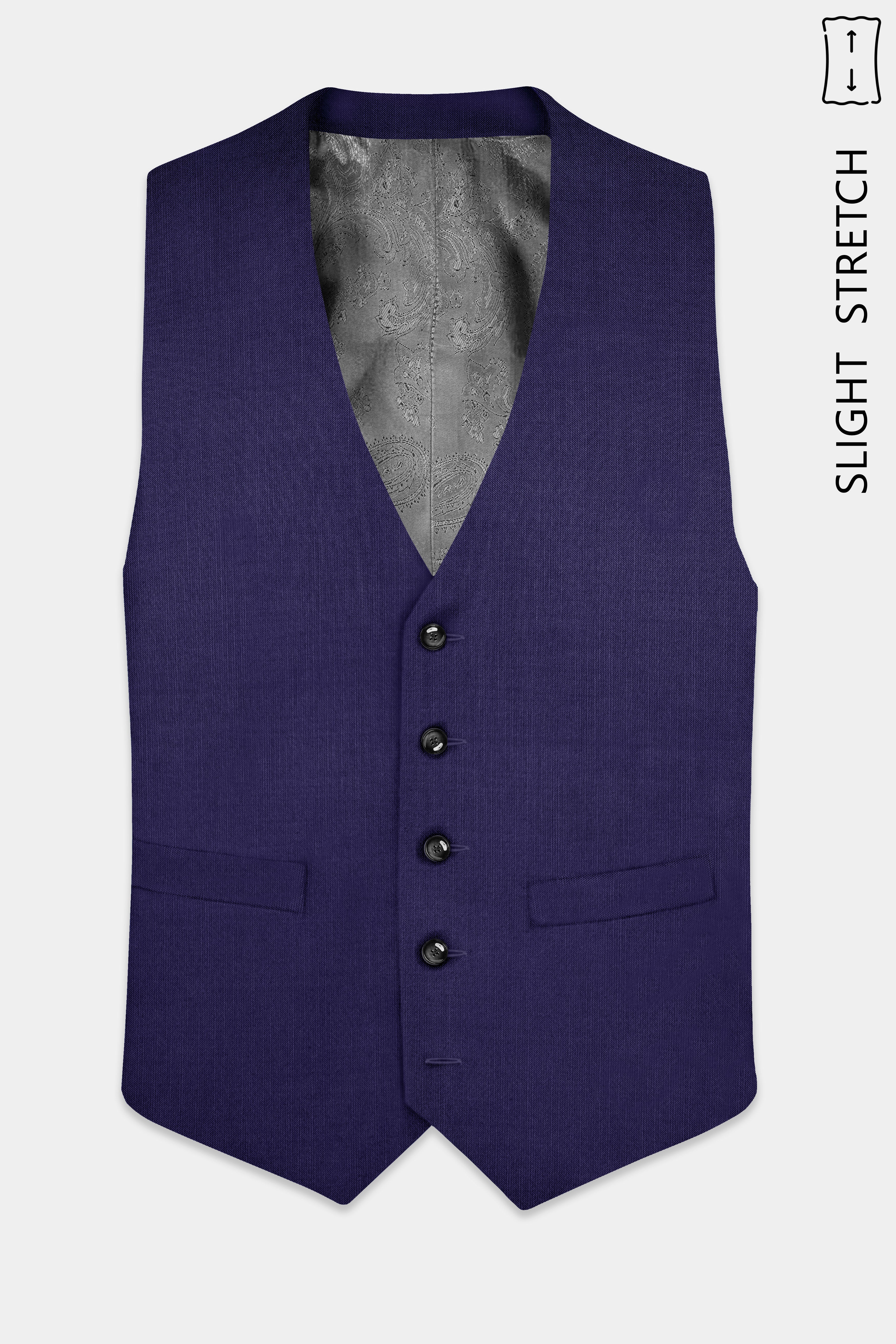 Triton-Martinique Blue Solid Wool Rich Slight Stretch Waistcoat