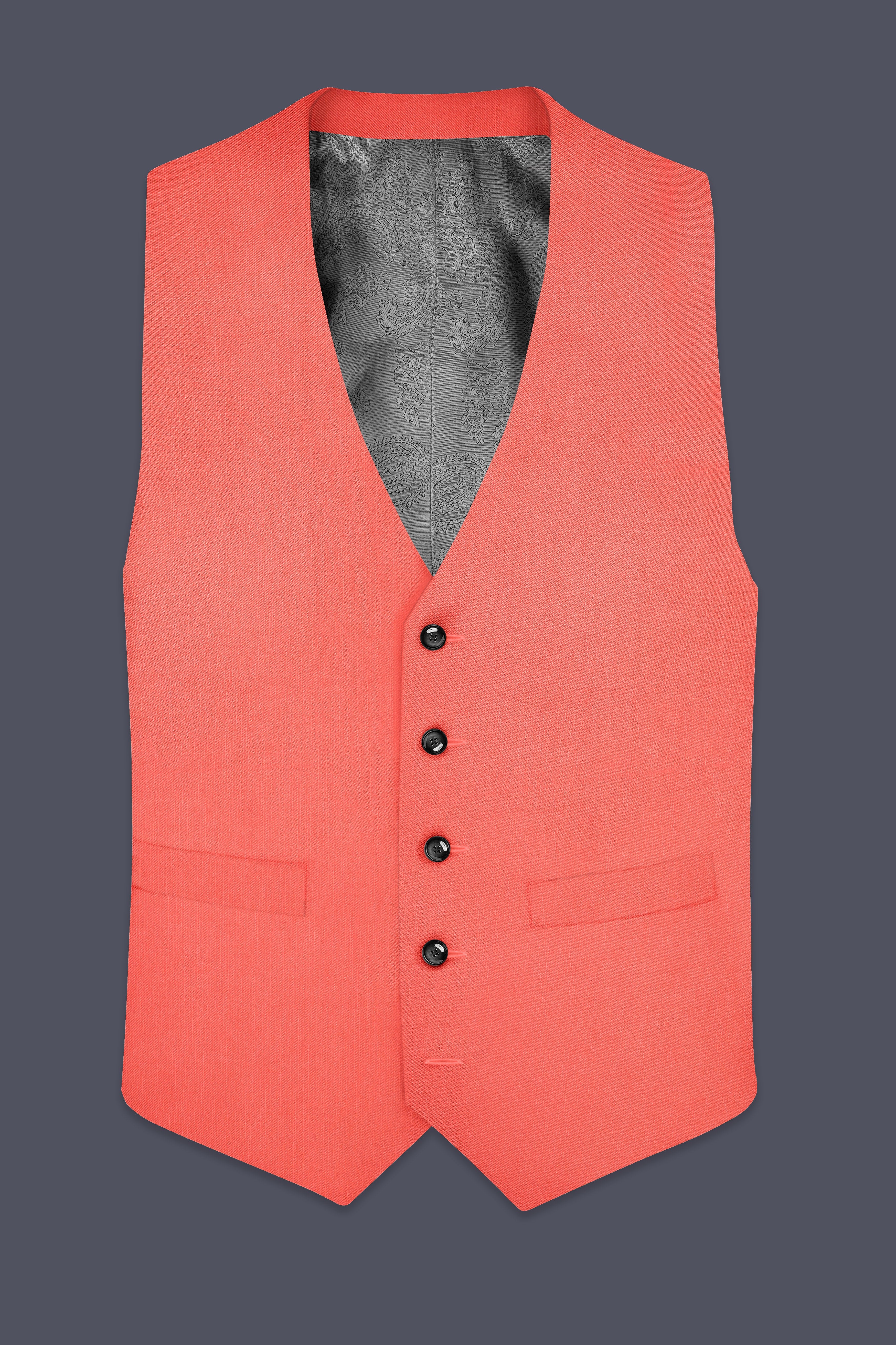 Aurora-Salmon Orange Solid Wool Rich Slight Stretch Waistcoat