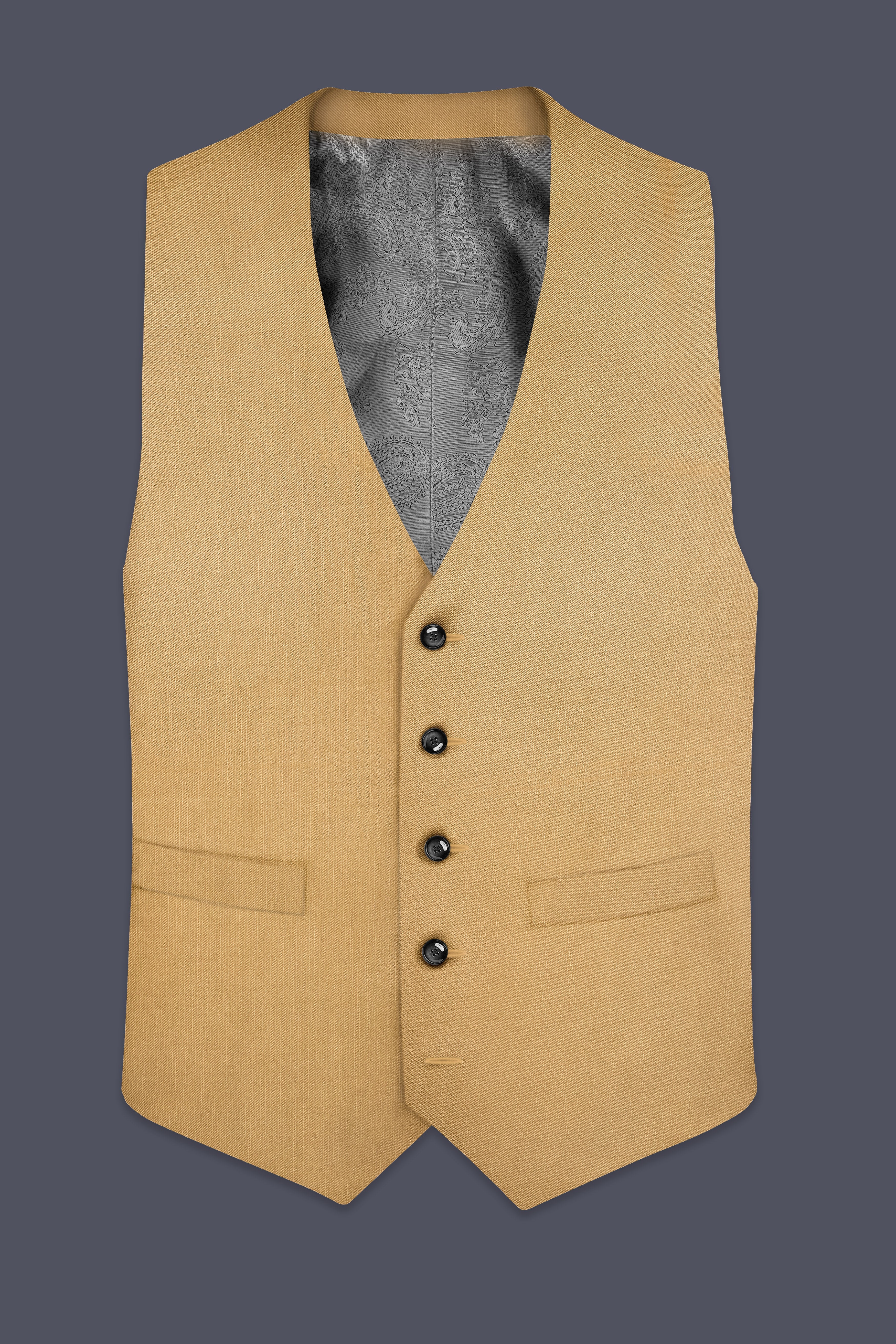 Sepia-Twine Brown Solid Wool Rich Slight Stretch Waistcoat