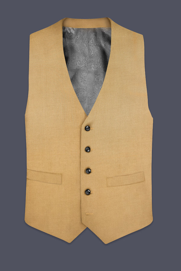 Sepia-Twine Brown Solid Wool Rich Slight Stretch Waistcoat