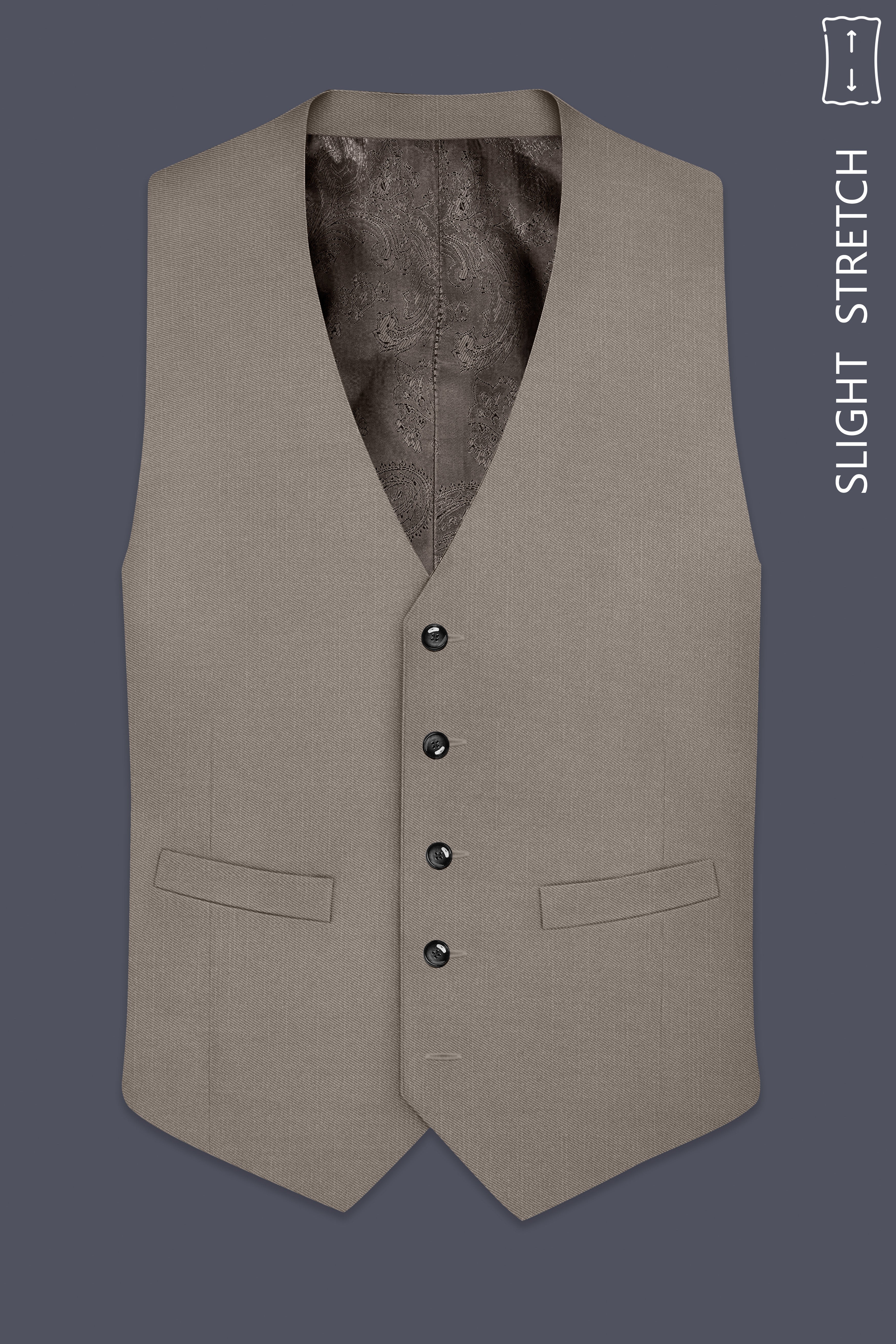 Amour-Dusty Brown Solid Wool Rich Slight Stretch Waistcoat