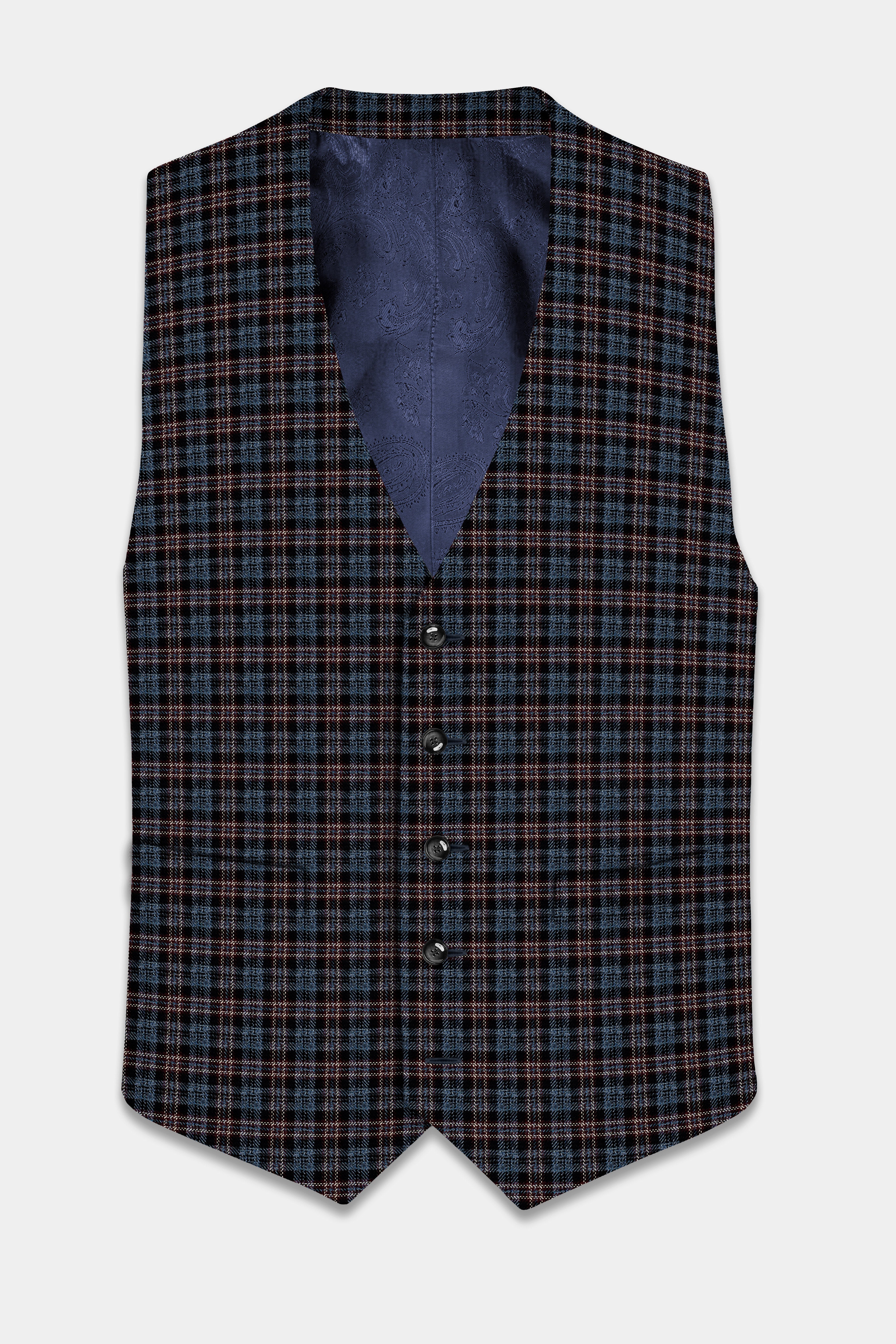 Asphalt Blue Plaid Wool Rich Waistcoat