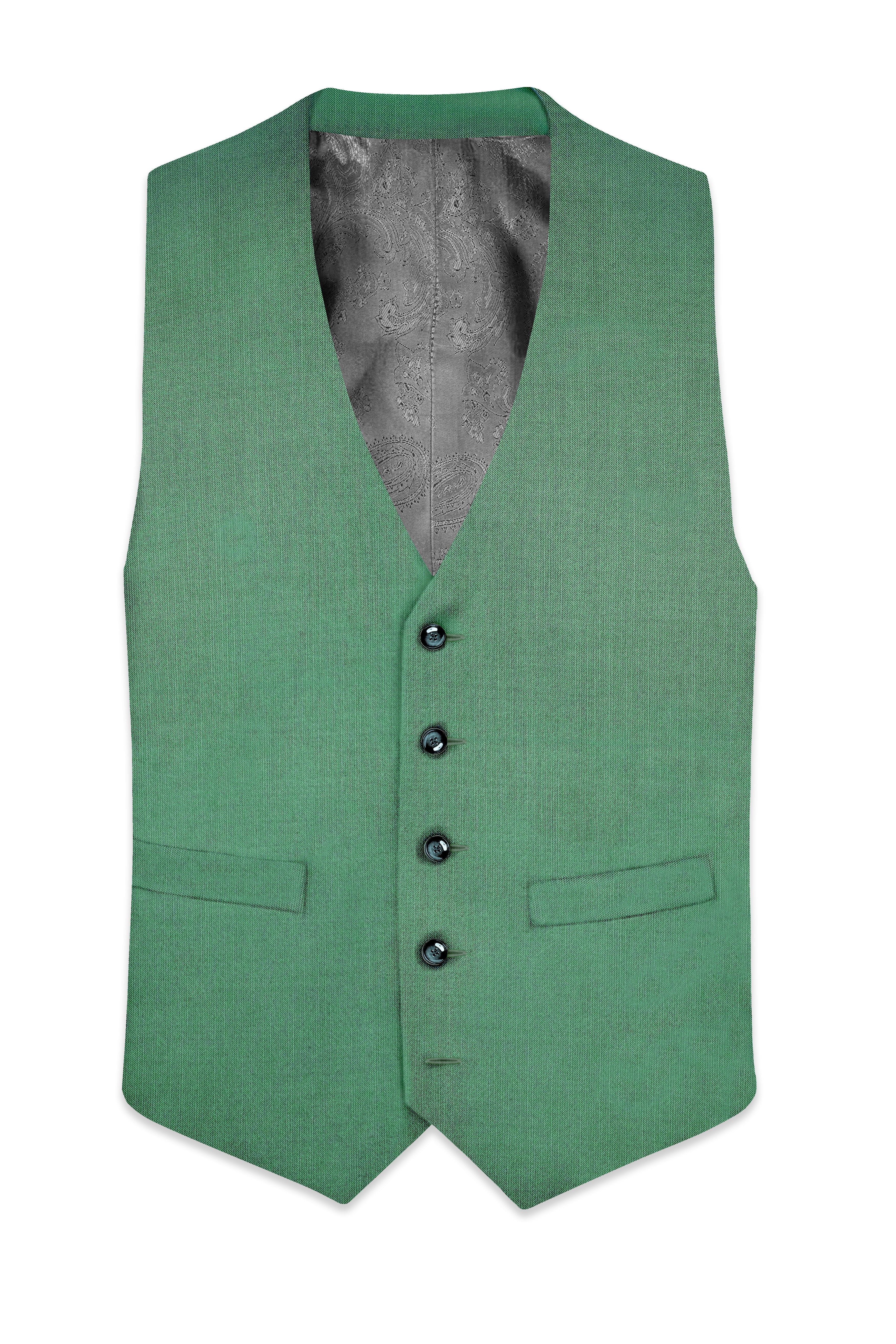 Viridian Green Solid Wool Rich Stretchable Waistcoat