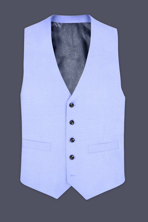 Periwinkle Blue Solid Wool Rich Slight Stretch Waistcoat
