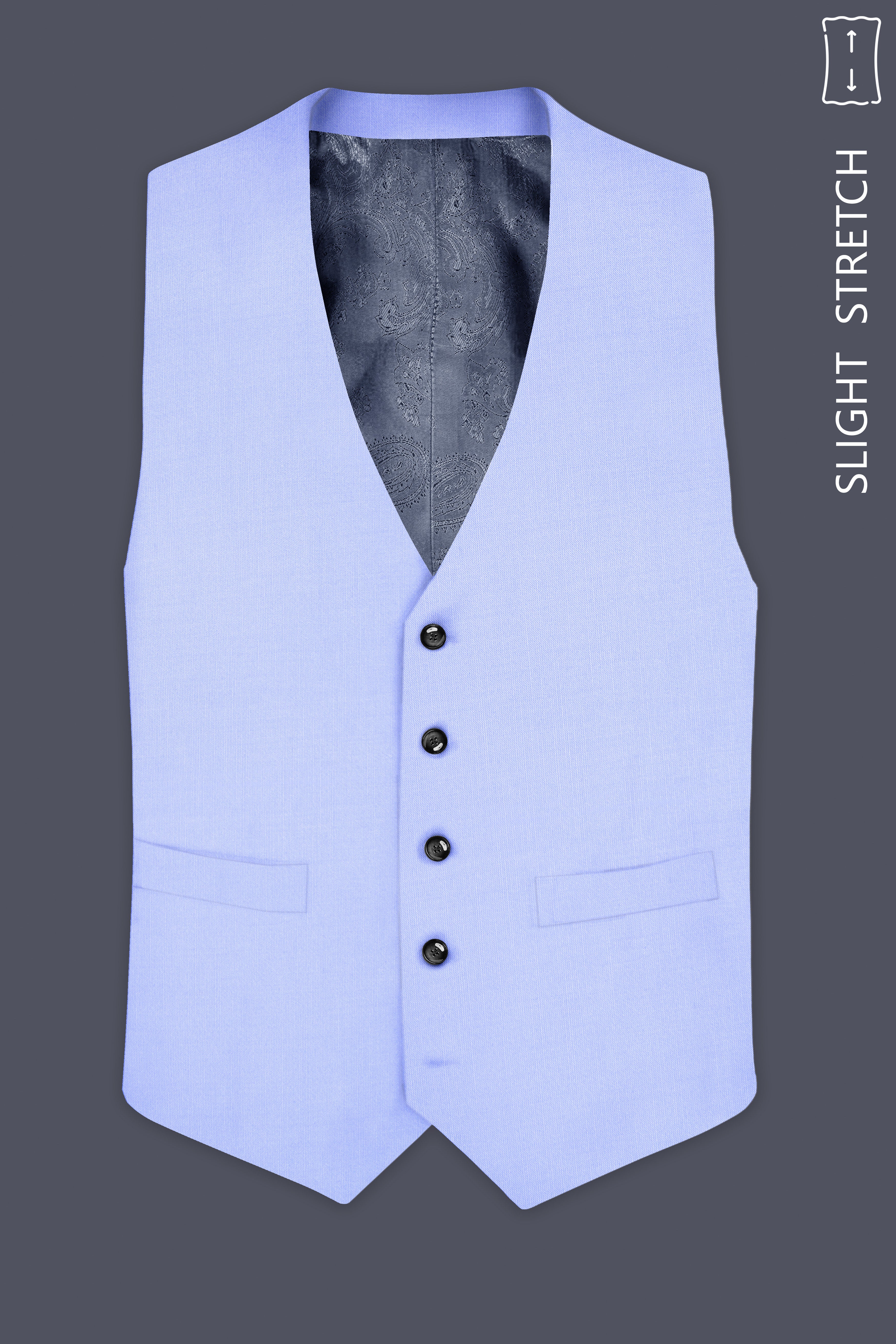 Periwinkle Blue Solid Wool Rich Slight Stretch Waistcoat
