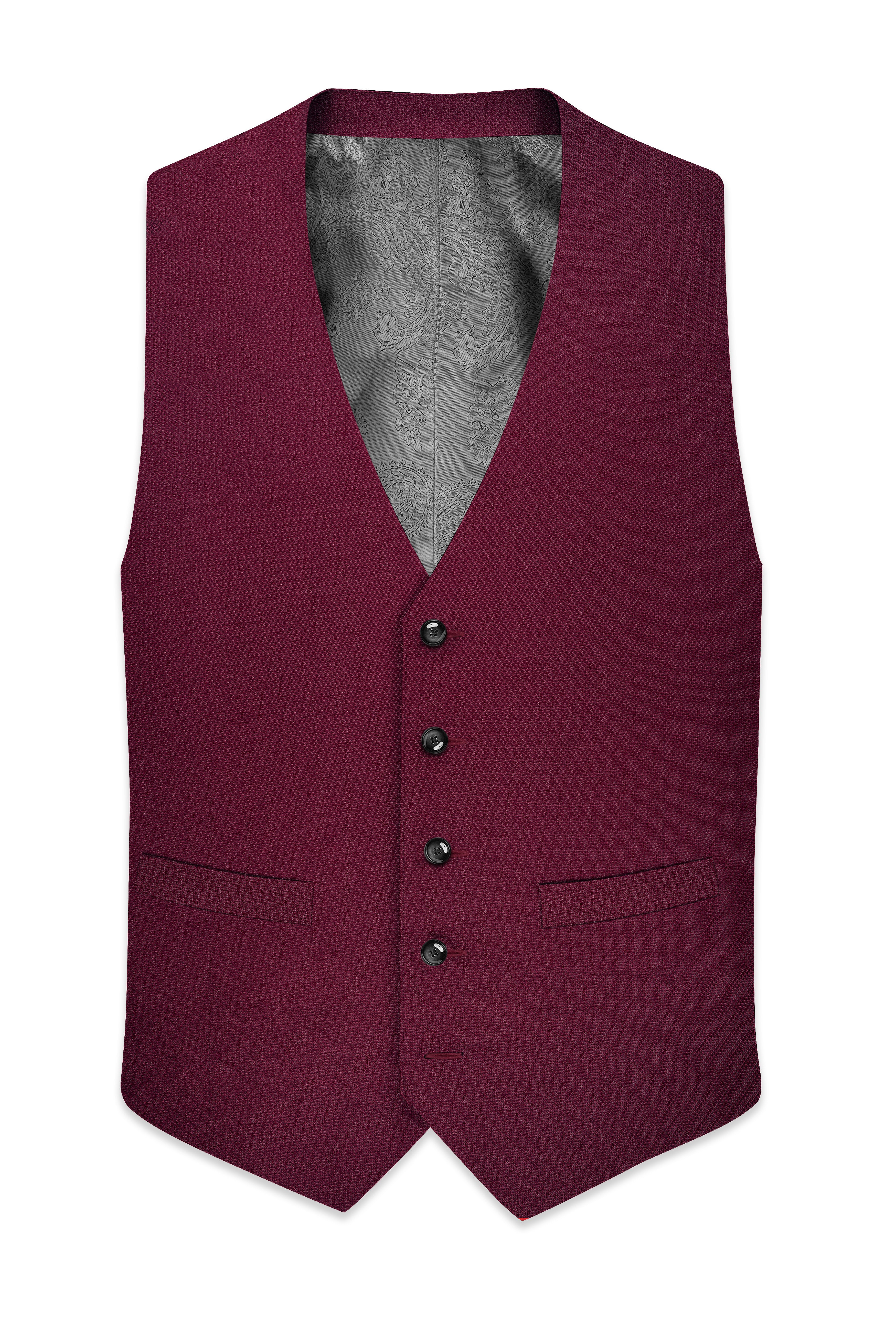 Marcrest-Castro Maroon Textured Wool Rich Waistcoat