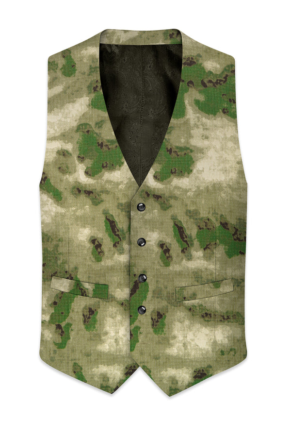 Virenza-Rifle Green and Wafer Cream Tie Dye Printed Premium Cotton Waistcoats