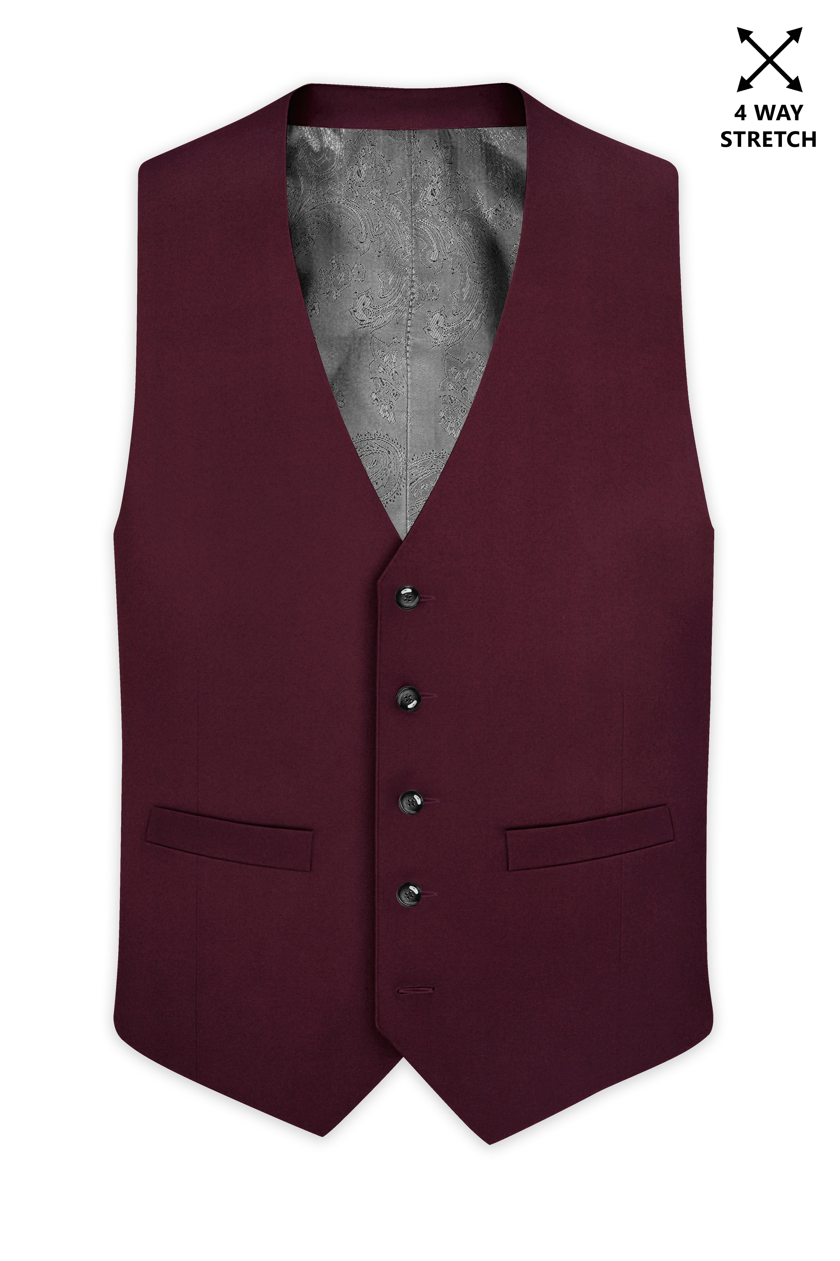 Flexmaro-Korean Crater Maroon 4-Way Stretch Wrinkle-Free Wool Rich Waistcoat