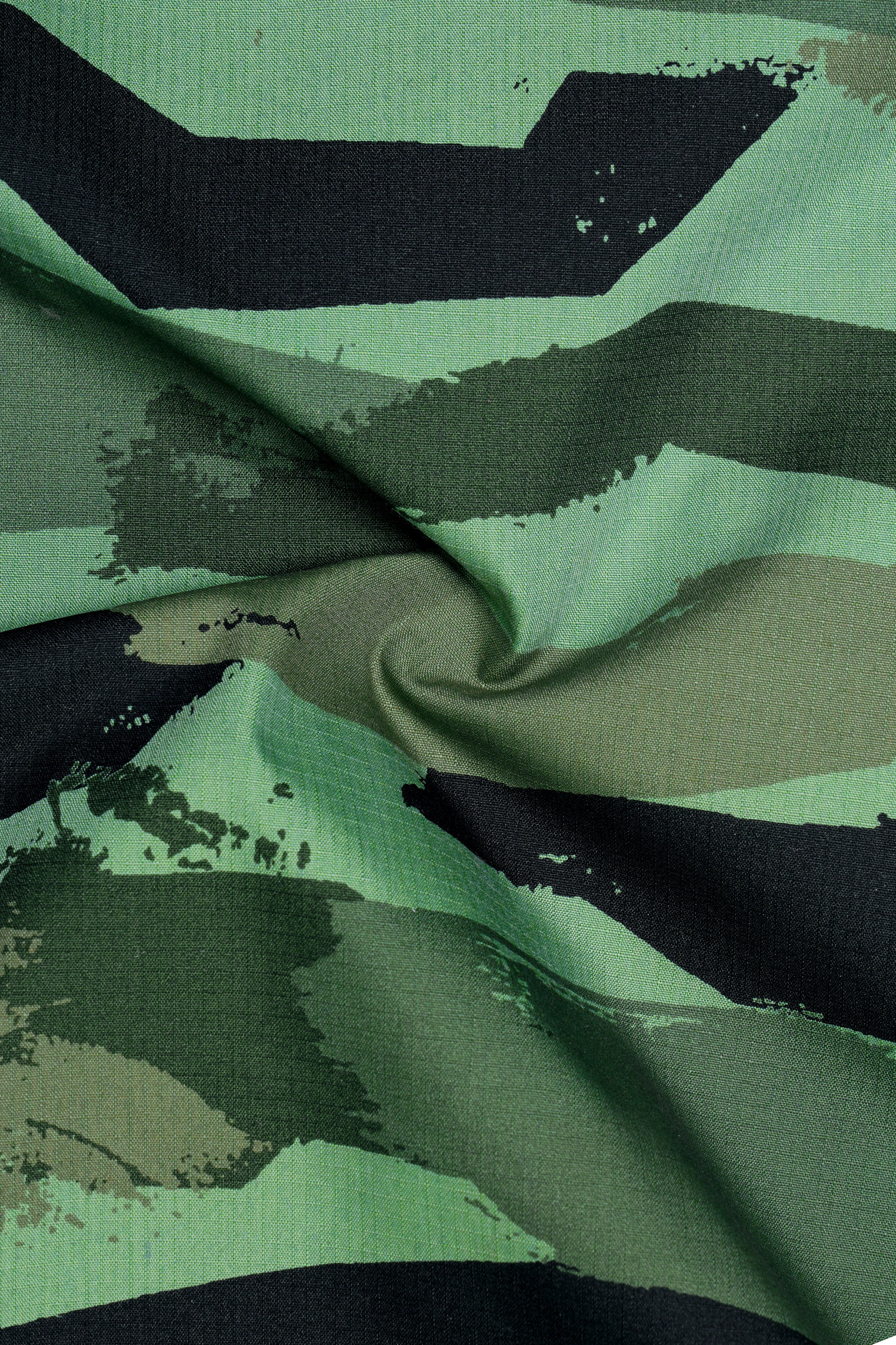 Verdvoro-Pale Green And Firefly Blue Camouflage Printed Premium Cotton Waistcoat