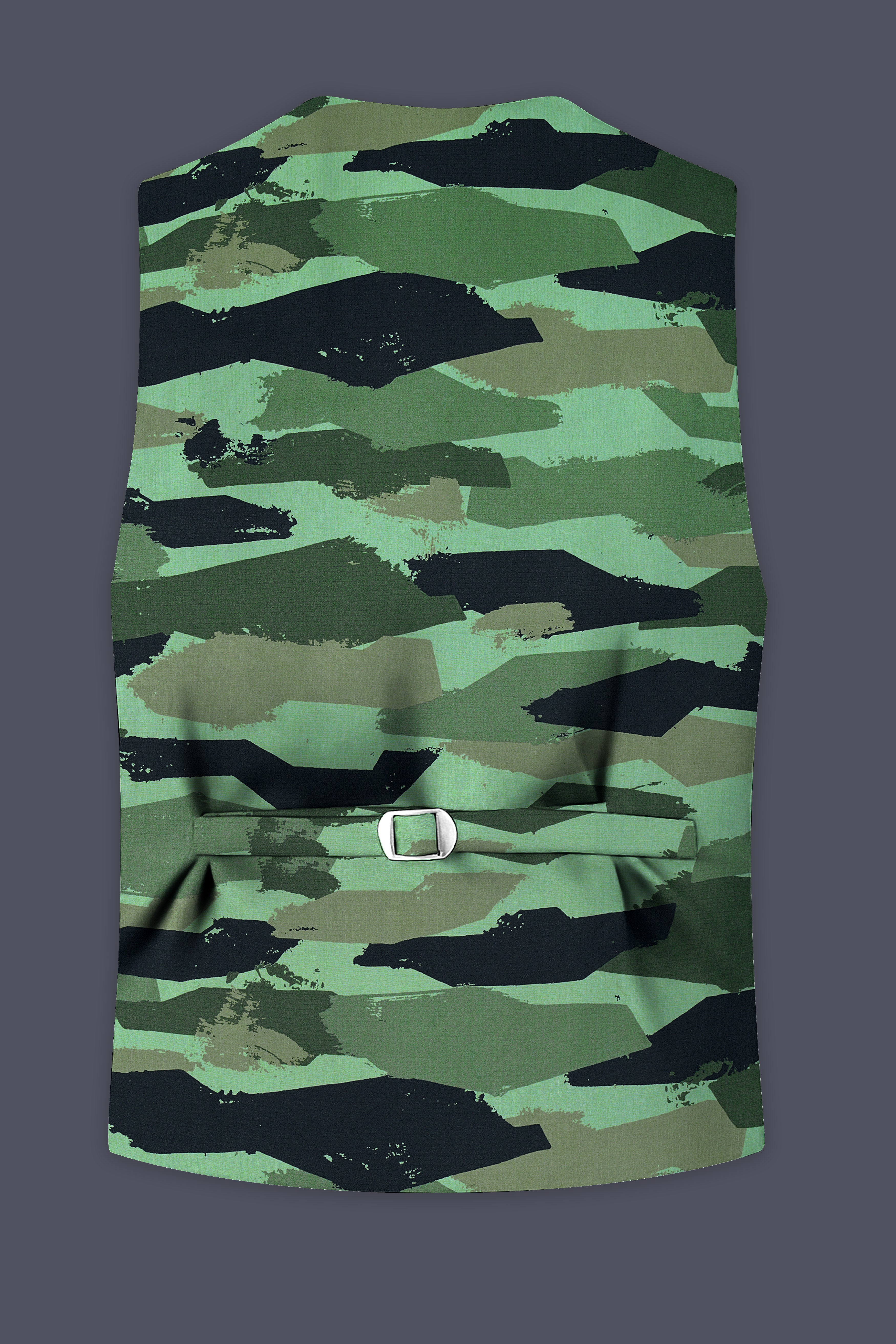 Verdvoro-Pale Green And Firefly Blue Camouflage Printed Premium Cotton Waistcoat