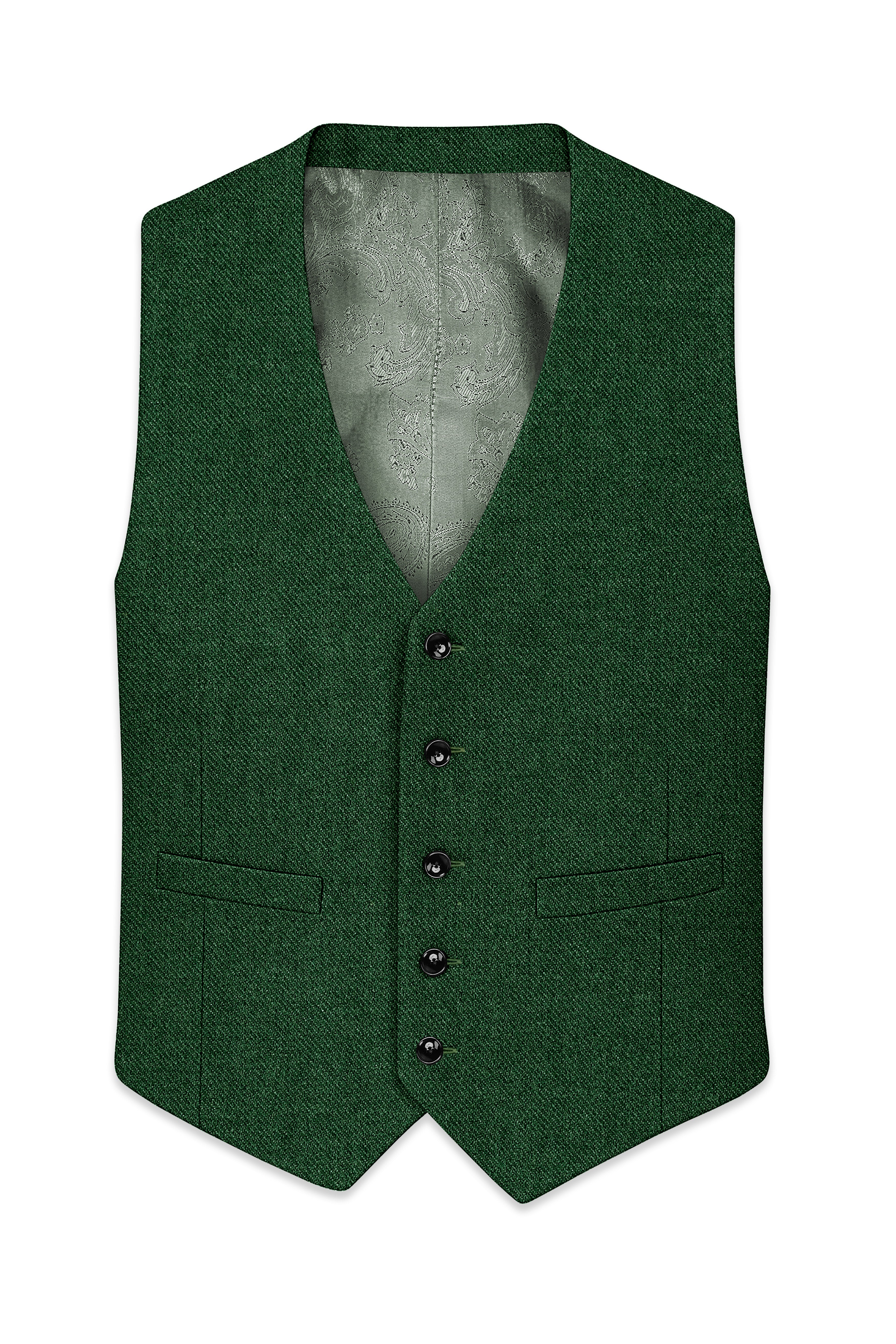 Virenza-Mystle Green Textured Tweed Waistcoat