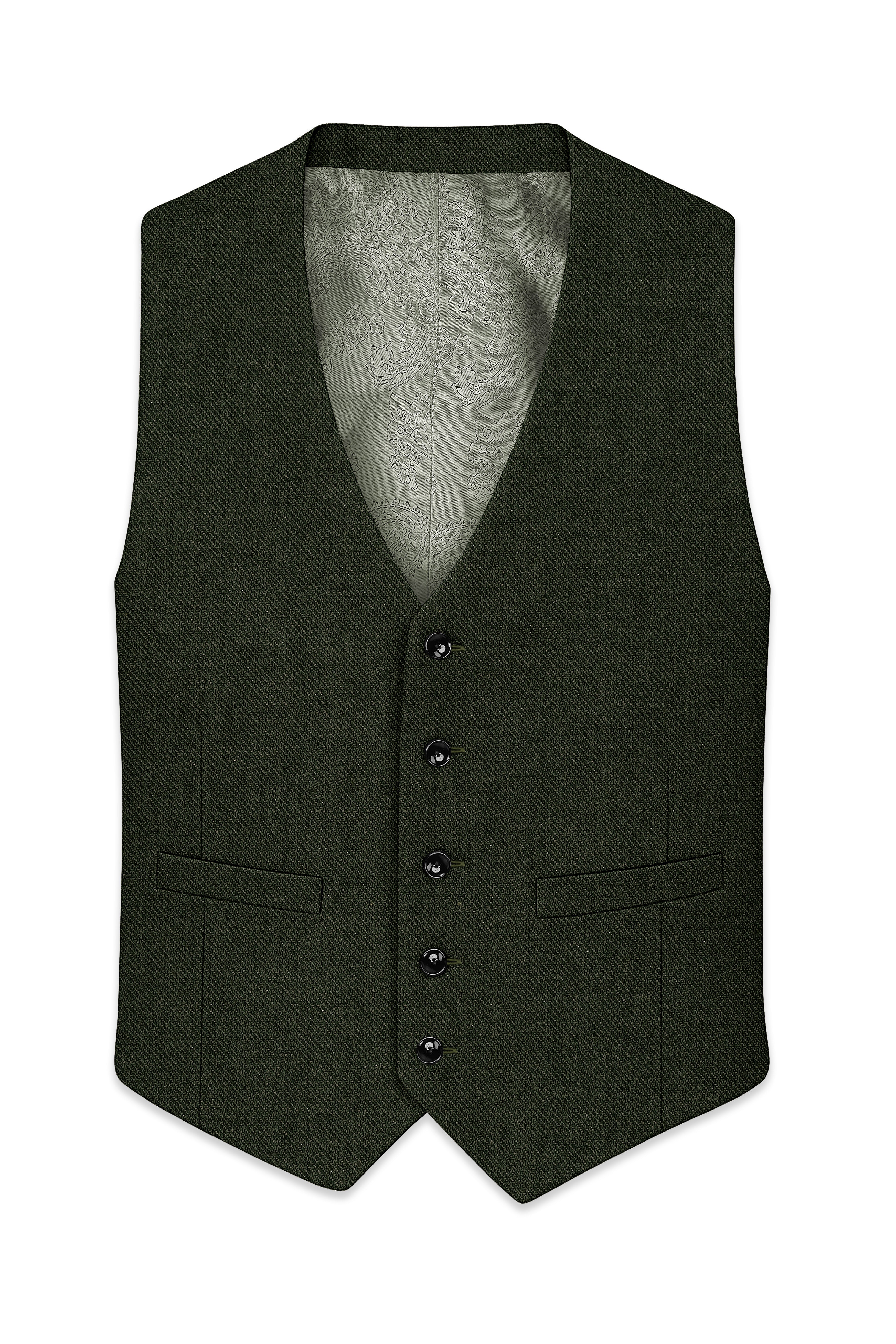 Virenza-Rangoon Green Textured Tweed Waistcoat