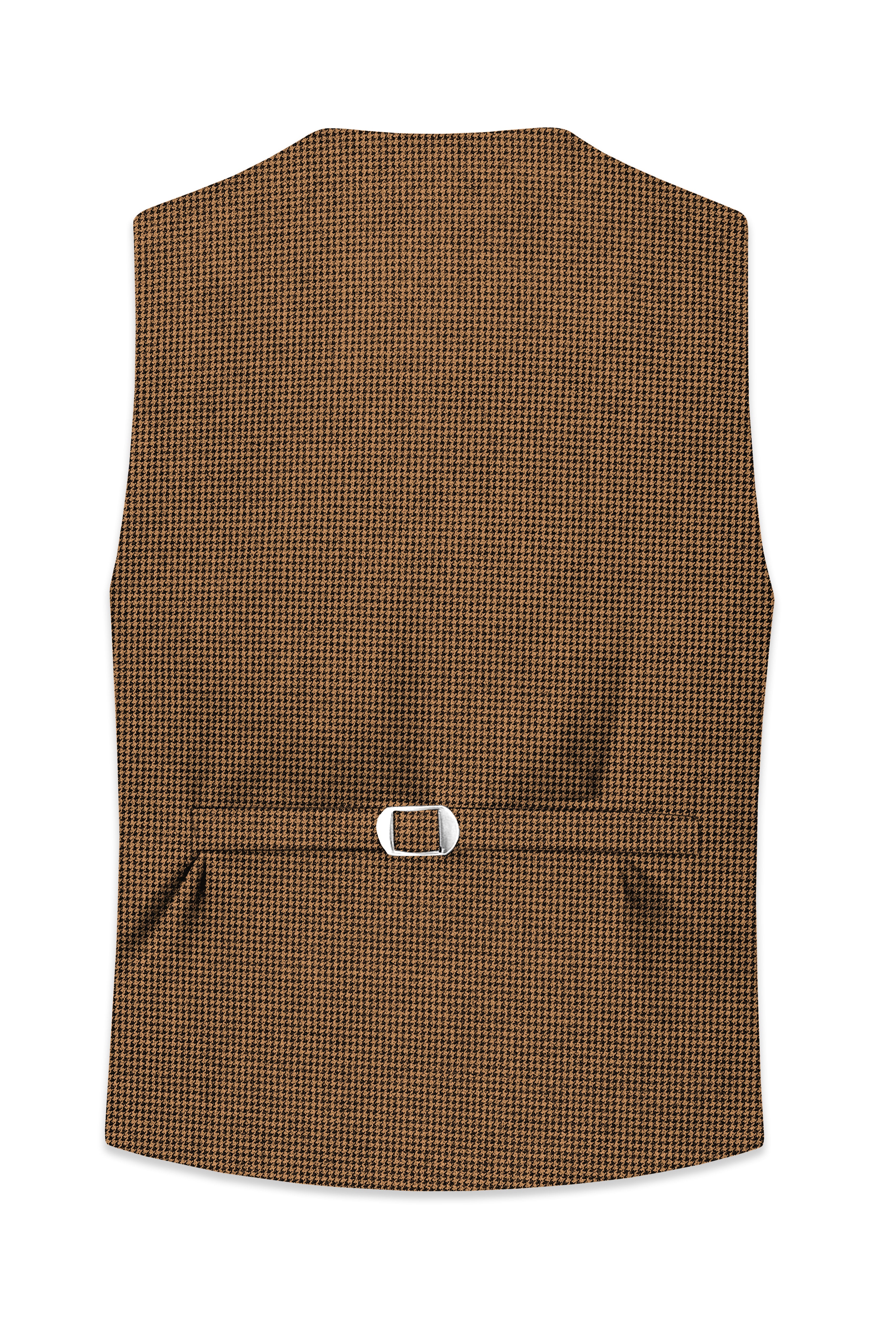 Regalis-Rope Brown Classic Houndstooth Textured Tweed Waistcoat