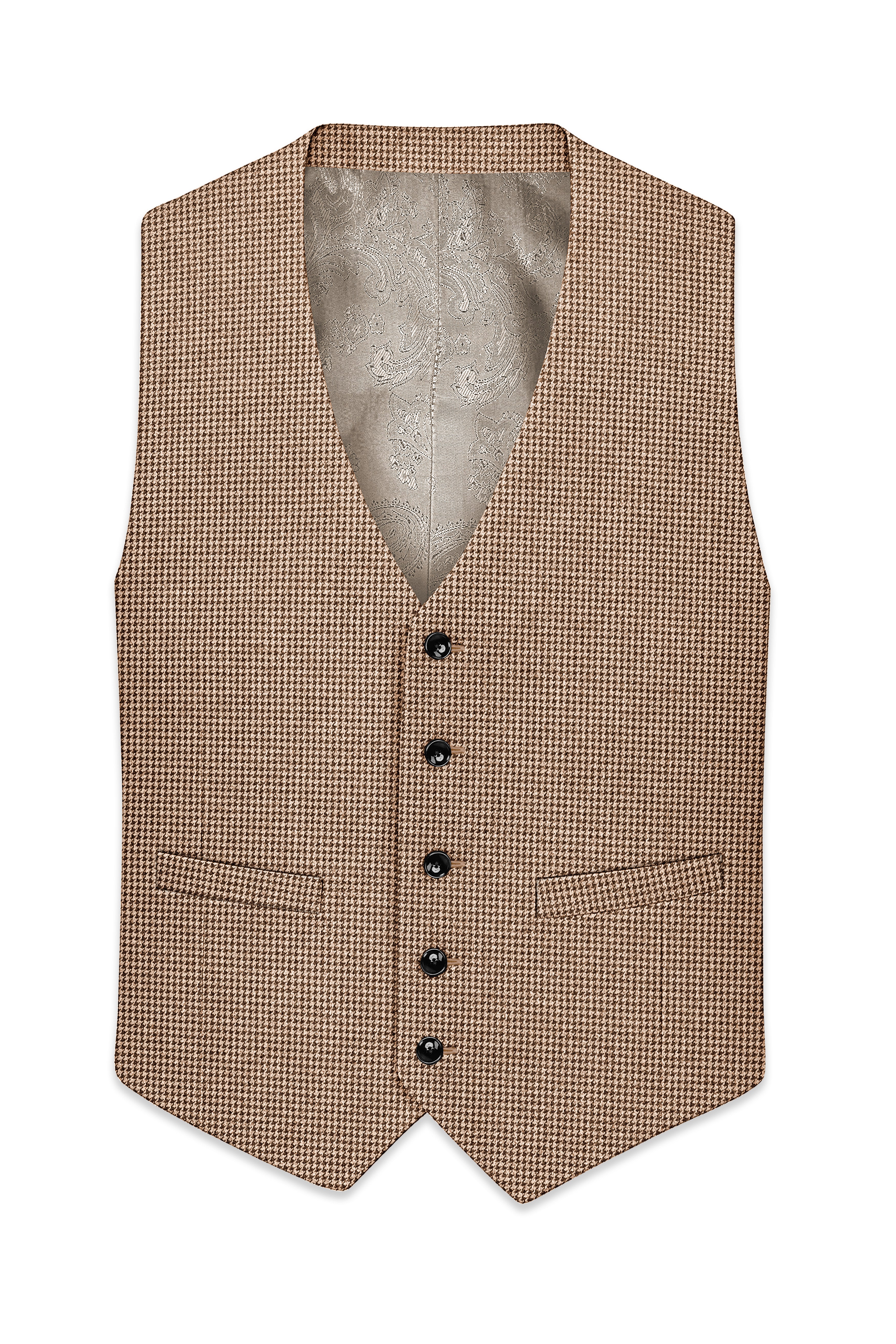 Scholar-Mocha Brown Classic Houndstooth Textured Tweed Waistcoat