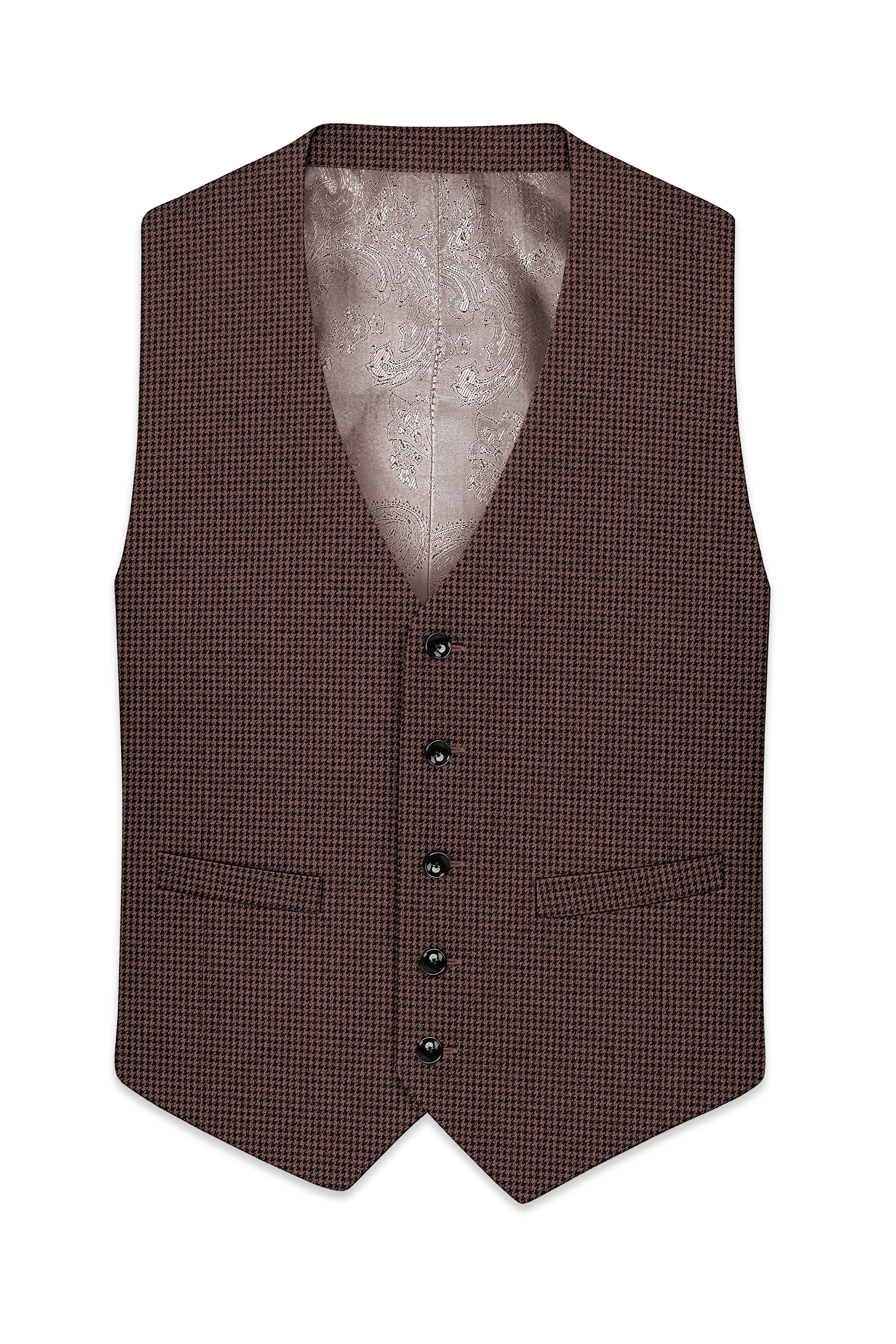 Sylvan-Woody Brown Classic Houndstooth Textured Tweed Waistcoat
