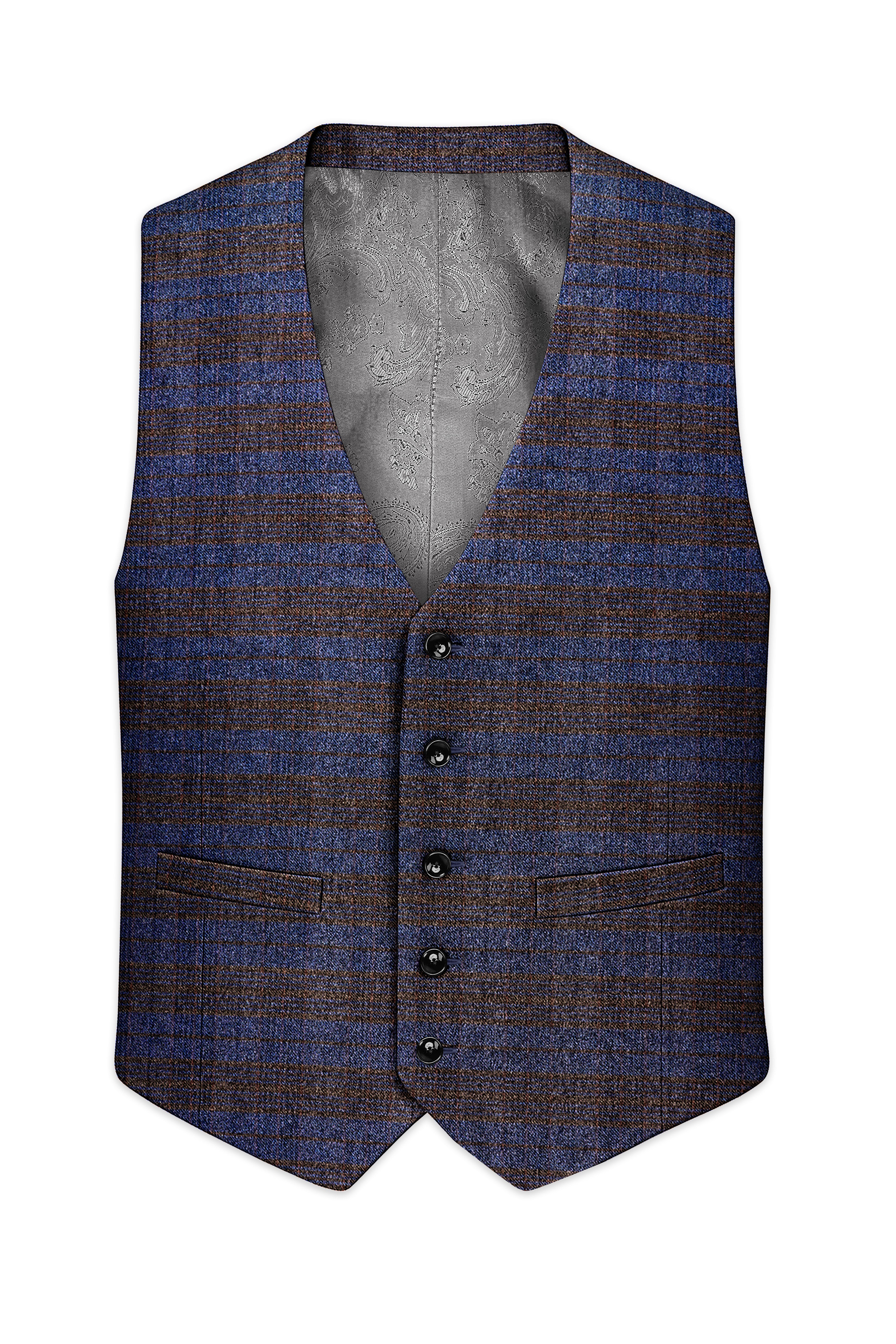 Velourish-Tealish Blue And Tuatara Gray Glen Plaid Tweed Waistcoat